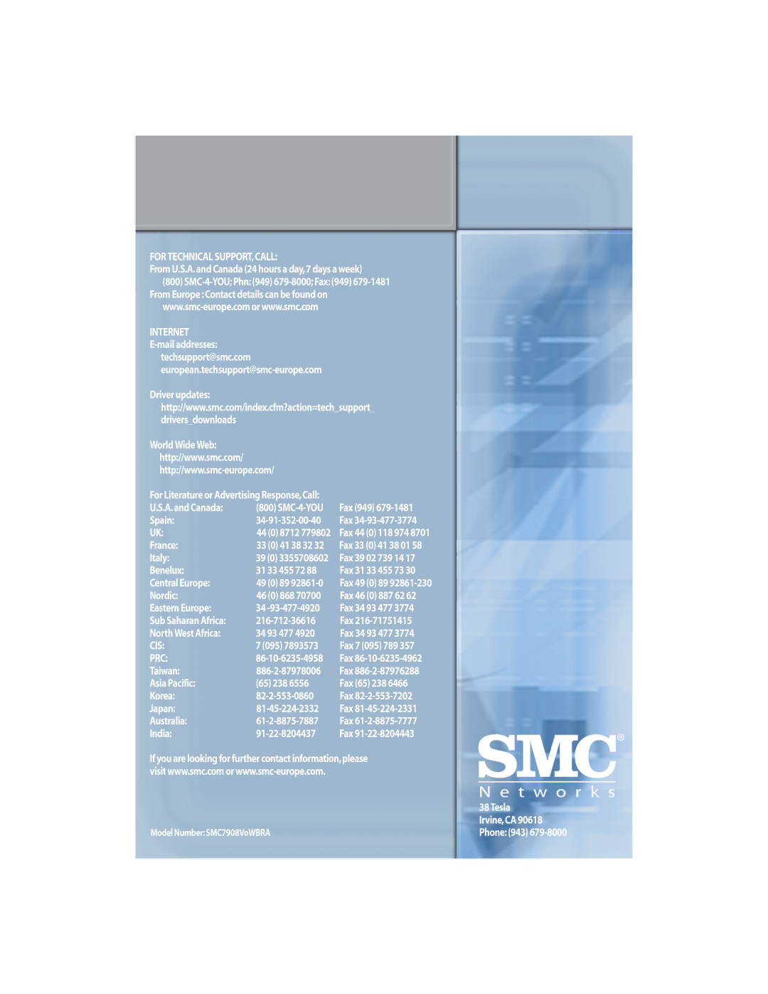 SMC Networks SMC7908VoWBRA manual 