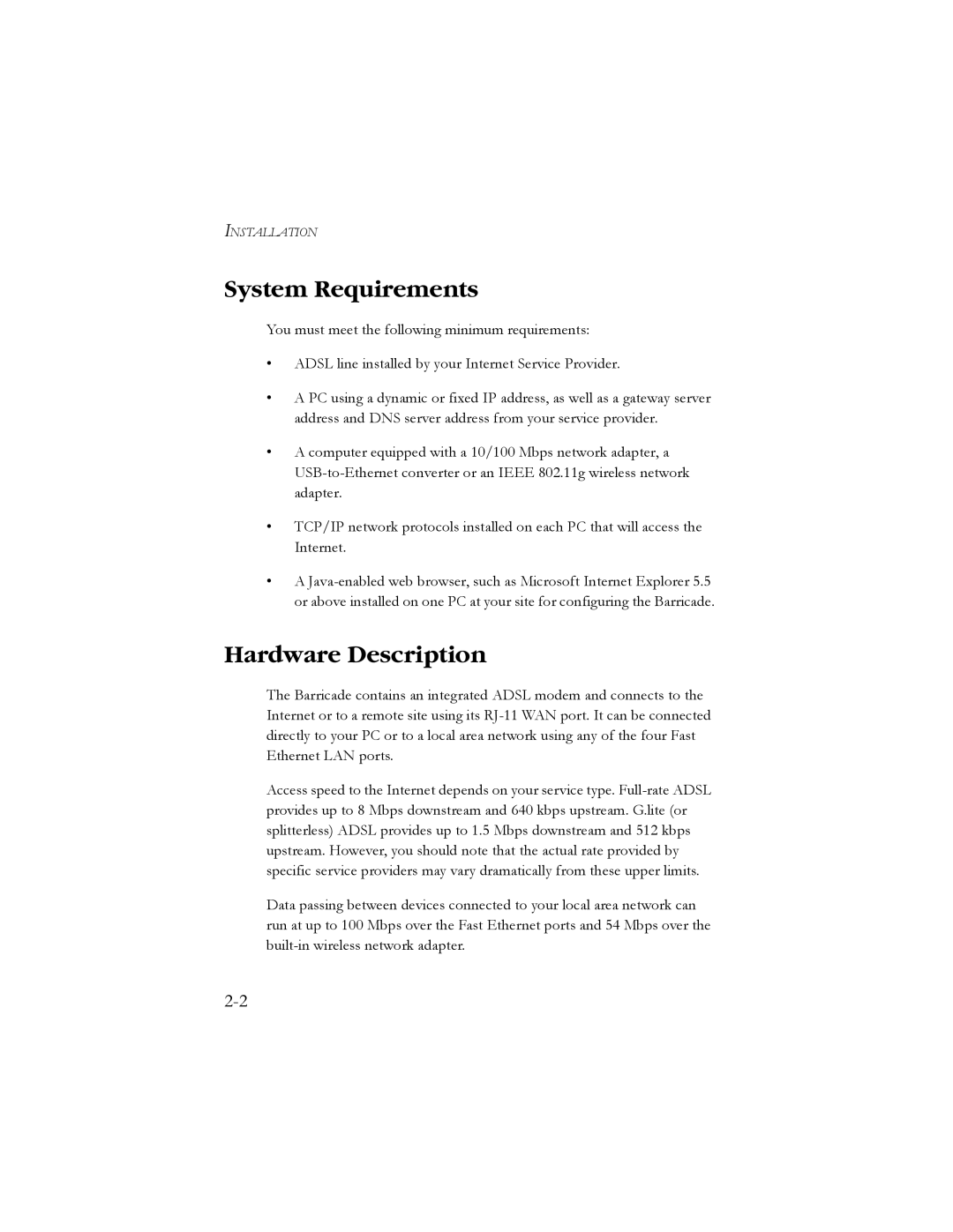 SMC Networks SMC7908VoWBRA manual System Requirements, Hardware Description 