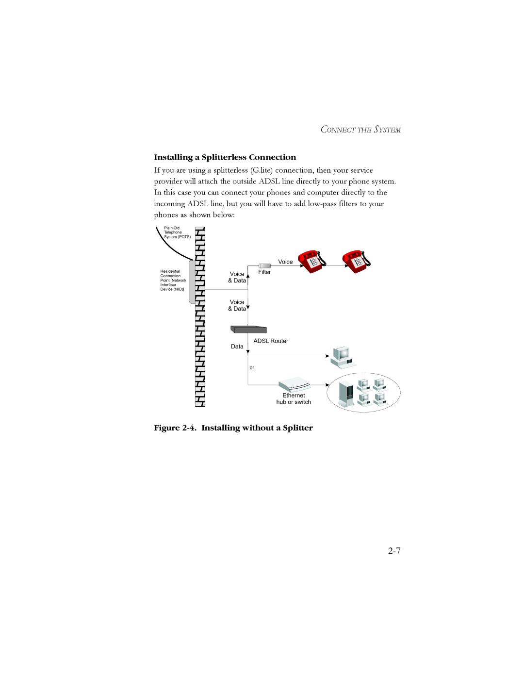 SMC Networks SMC7908VoWBRA manual Installing a Splitterless Connection, Installing without a Splitter 