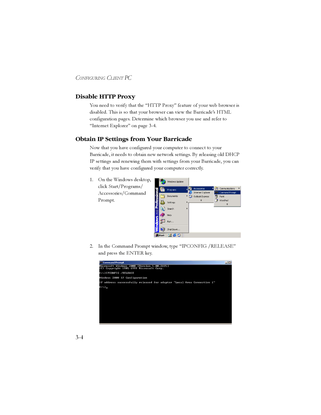 SMC Networks SMC7908VoWBRA manual Disable Http Proxy, Obtain IP Settings from Your Barricade 