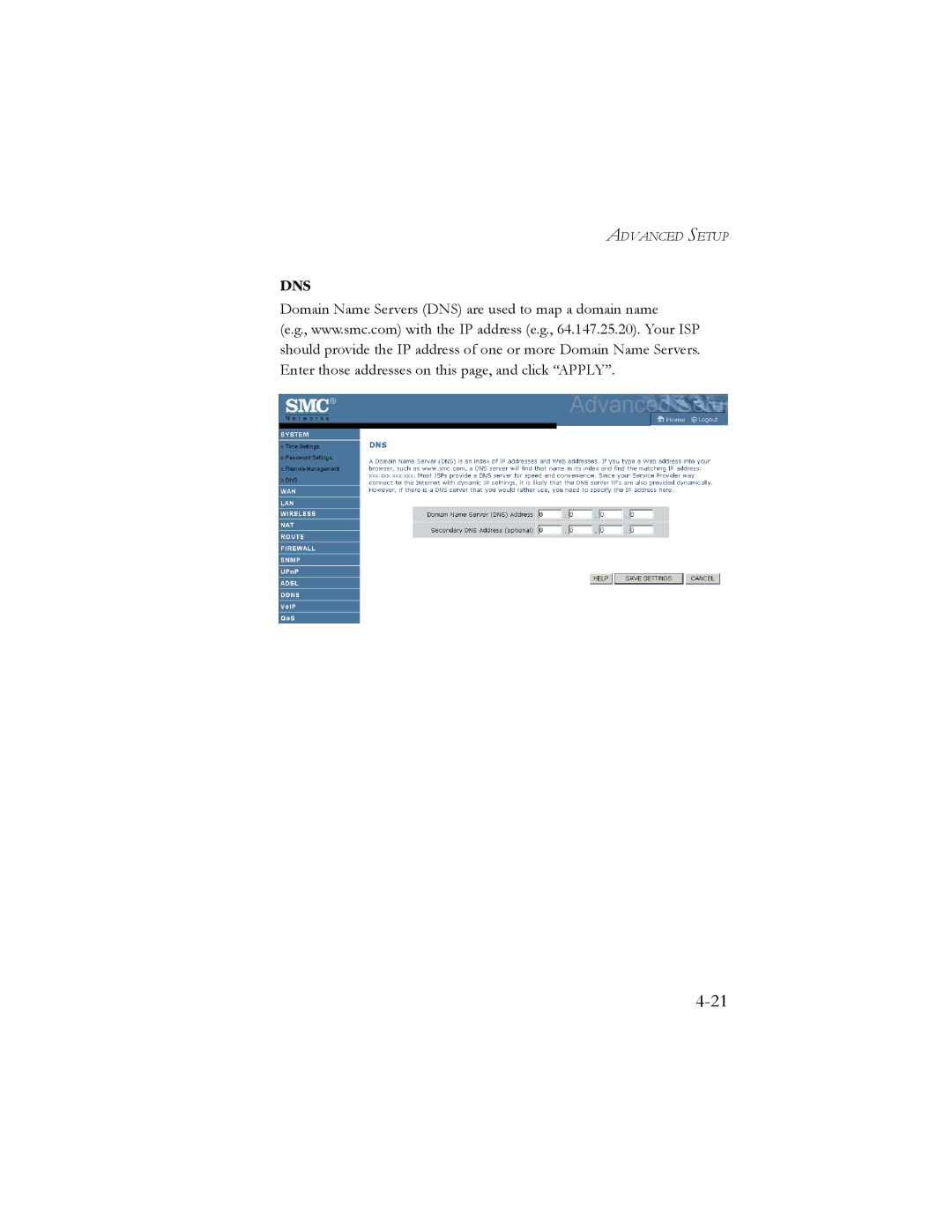 SMC Networks SMC7908VoWBRA manual Dns 