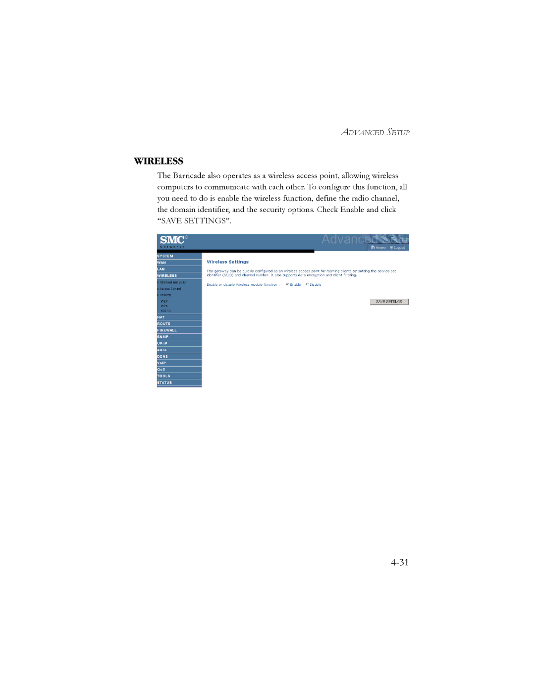 SMC Networks SMC7908VoWBRA manual Wireless 