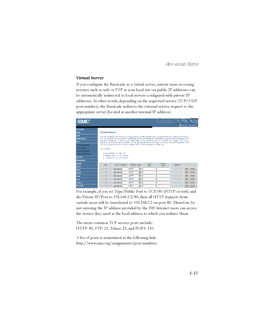 SMC Networks SMC7908VoWBRA manual Virtual Server 