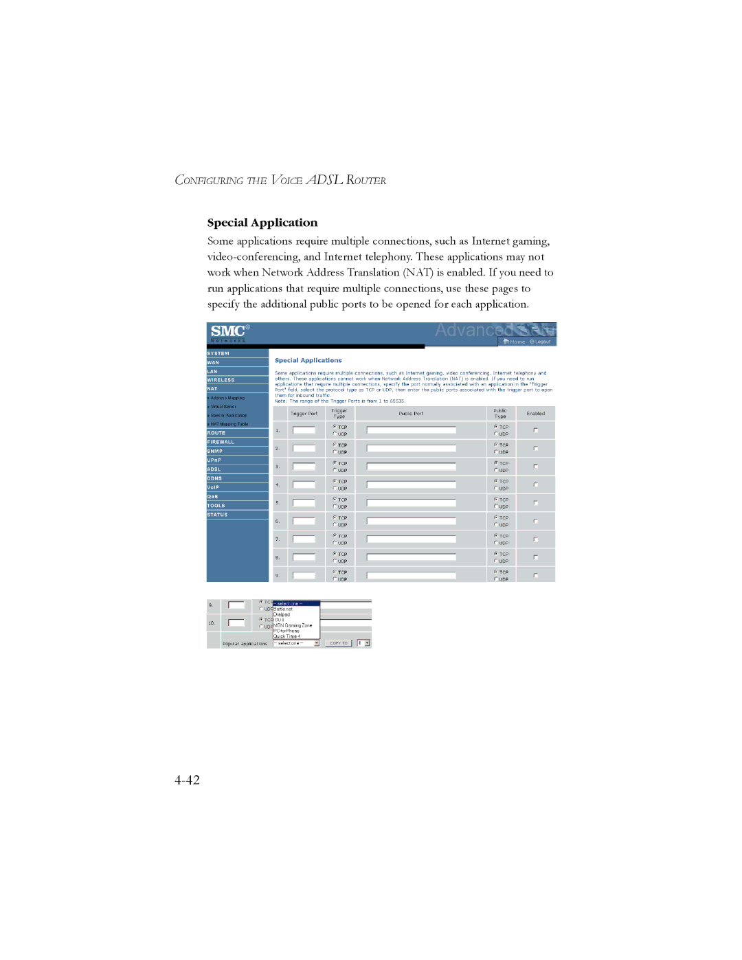 SMC Networks SMC7908VoWBRA manual Special Application 