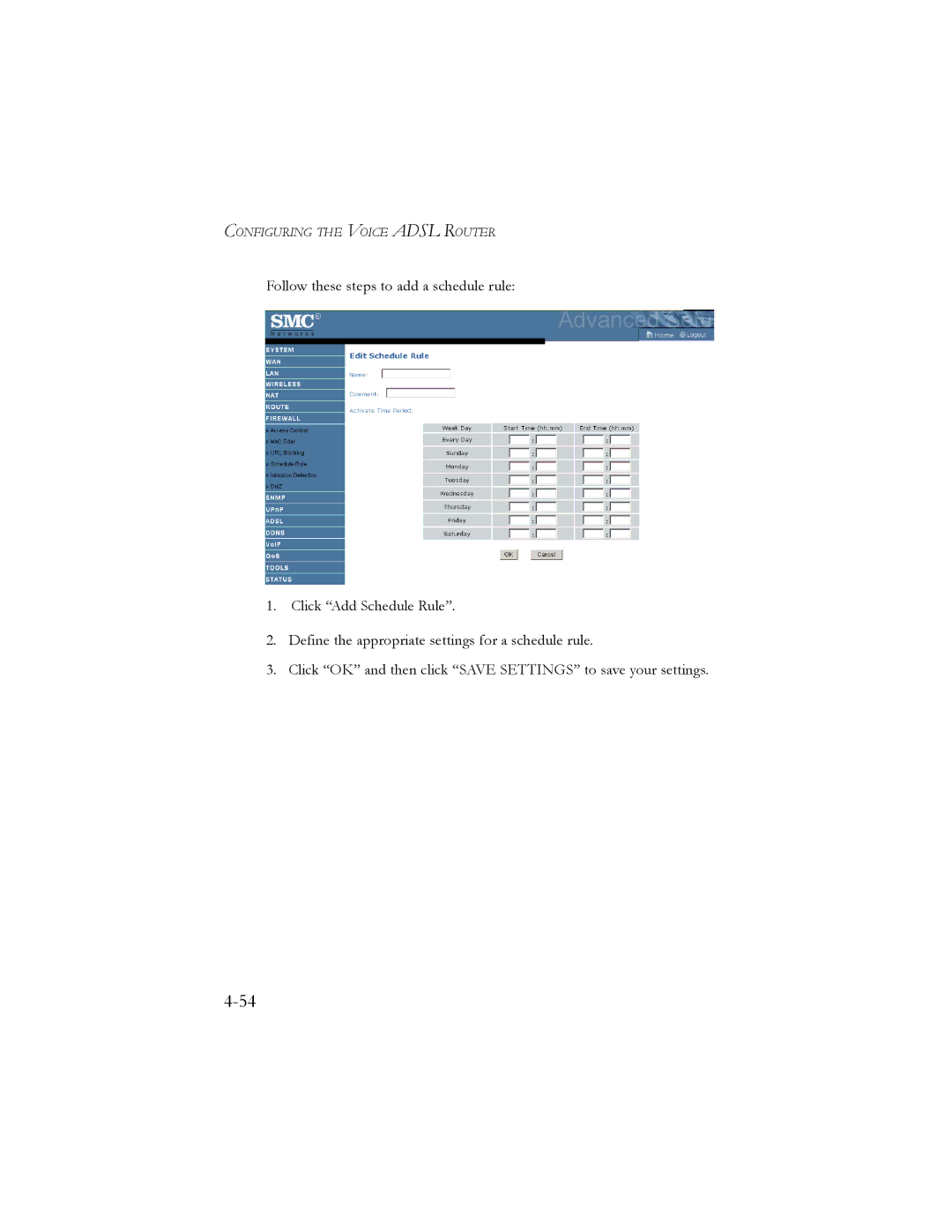 SMC Networks SMC7908VoWBRA manual Configuring the Voice Adsl Router 