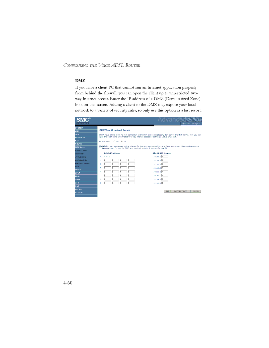 SMC Networks SMC7908VoWBRA manual Dmz 