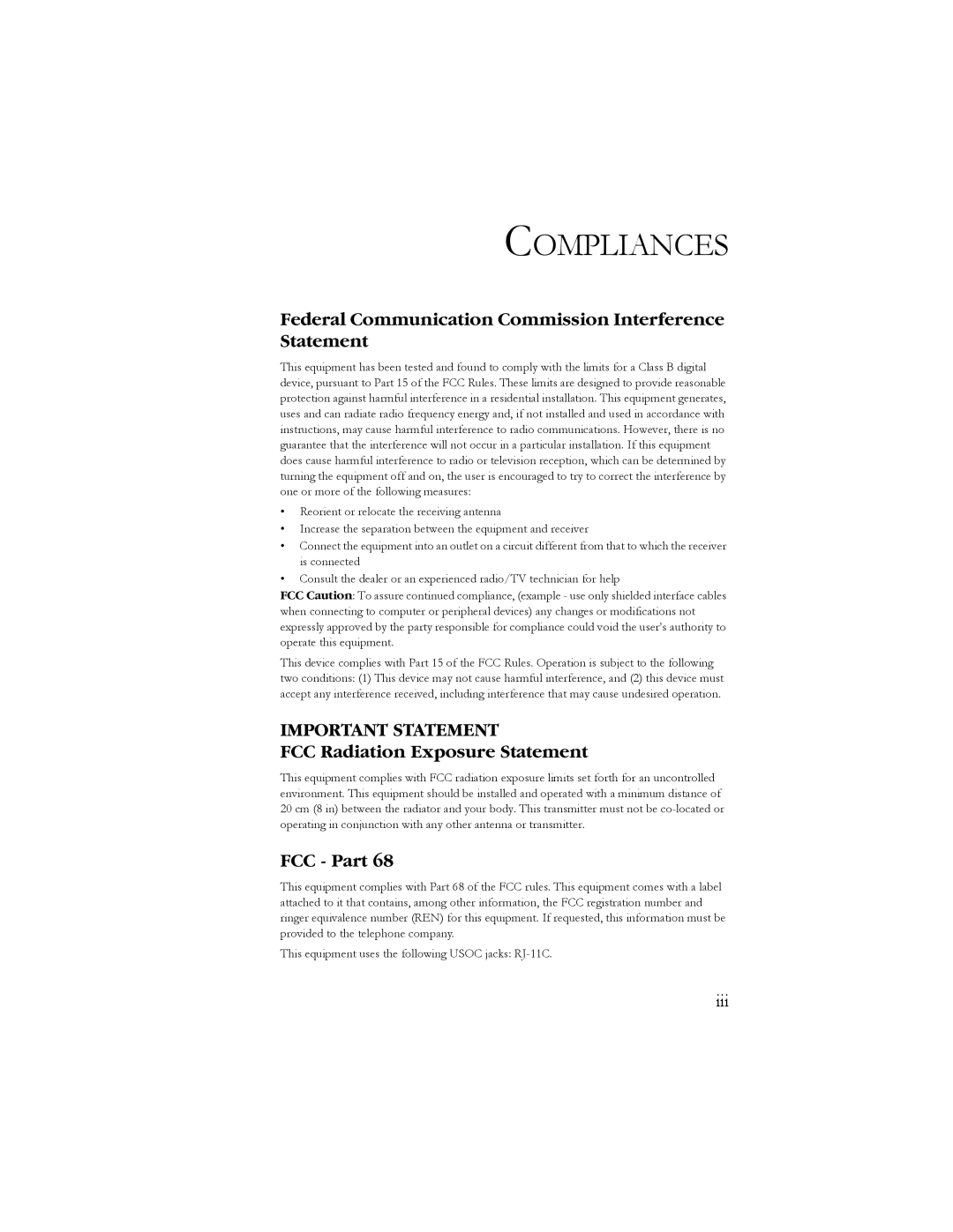 SMC Networks SMC7908VoWBRA manual Compliances, Federal Communication Commission Interference Statement, FCC - Part 