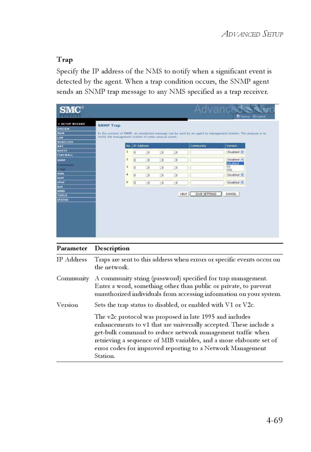 SMC Networks SMC7908VoWBRA2 manual Trap 