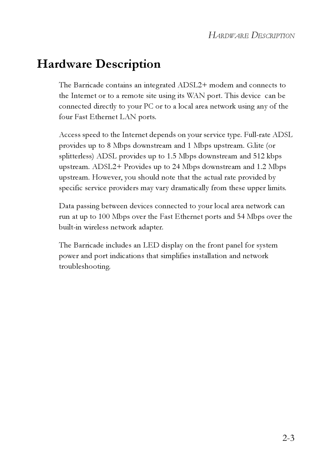 SMC Networks SMC7908VoWBRA2 manual Hardware Description 