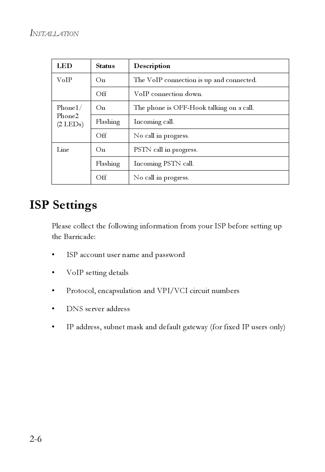 SMC Networks SMC7908VoWBRA2 manual ISP Settings 