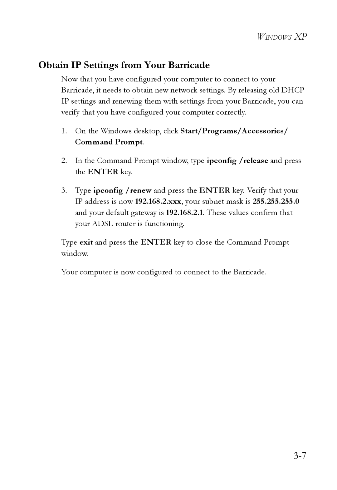 SMC Networks SMC7908VoWBRA2 manual Windows XP 