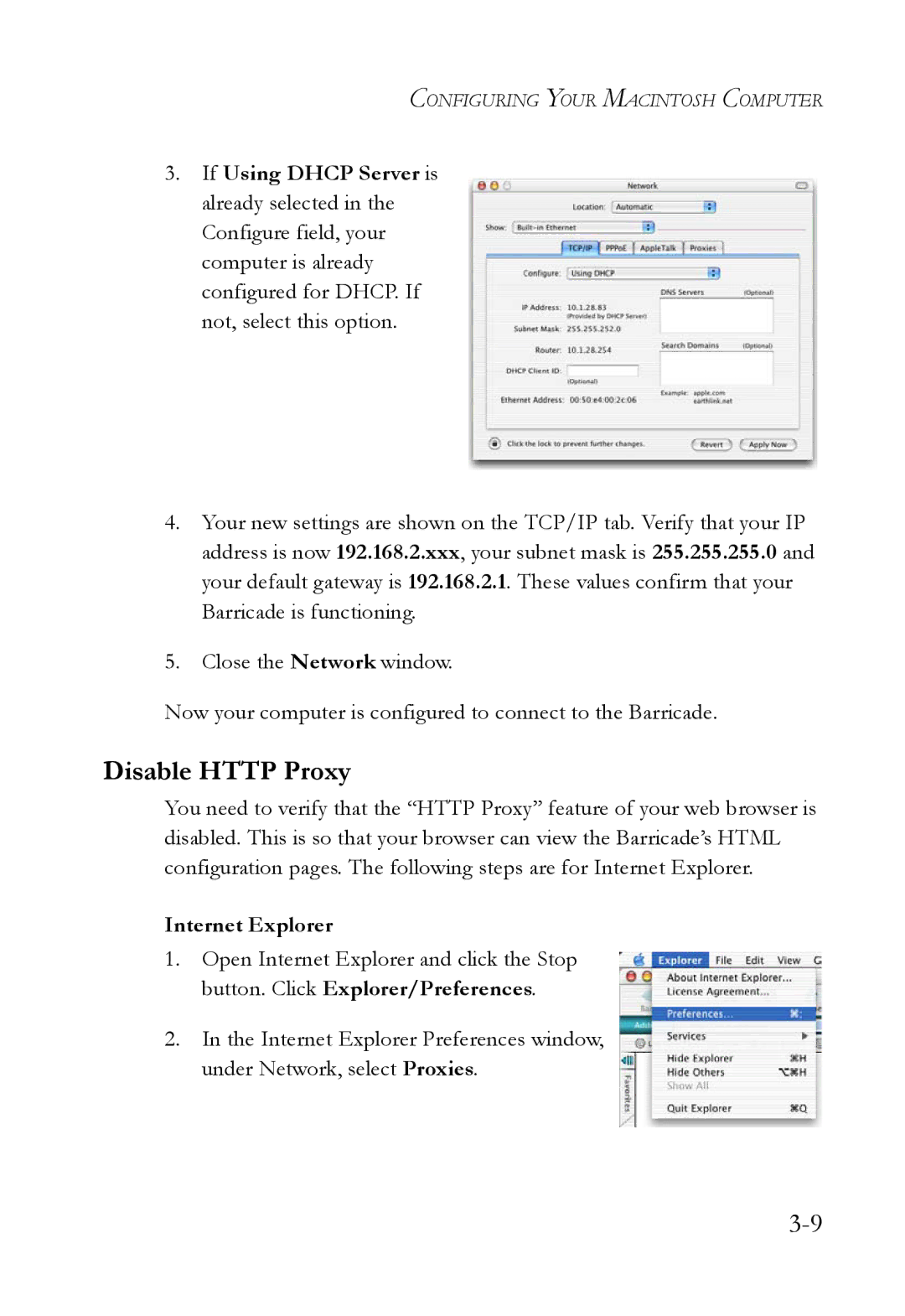 SMC Networks SMC7908VoWBRA2 manual Disable Http Proxy, Internet Explorer 