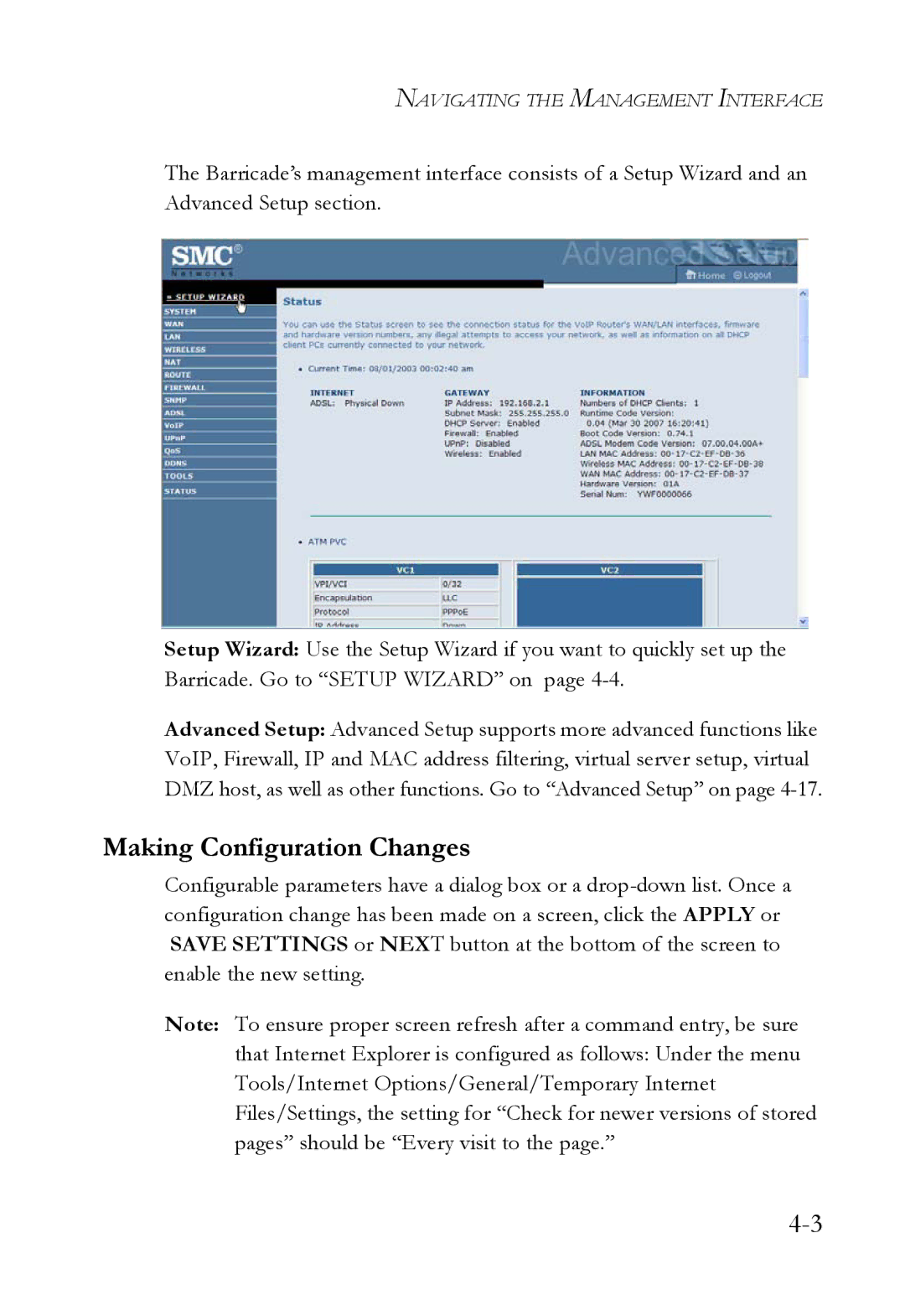 SMC Networks SMC7908VoWBRA2 manual Making Configuration Changes 