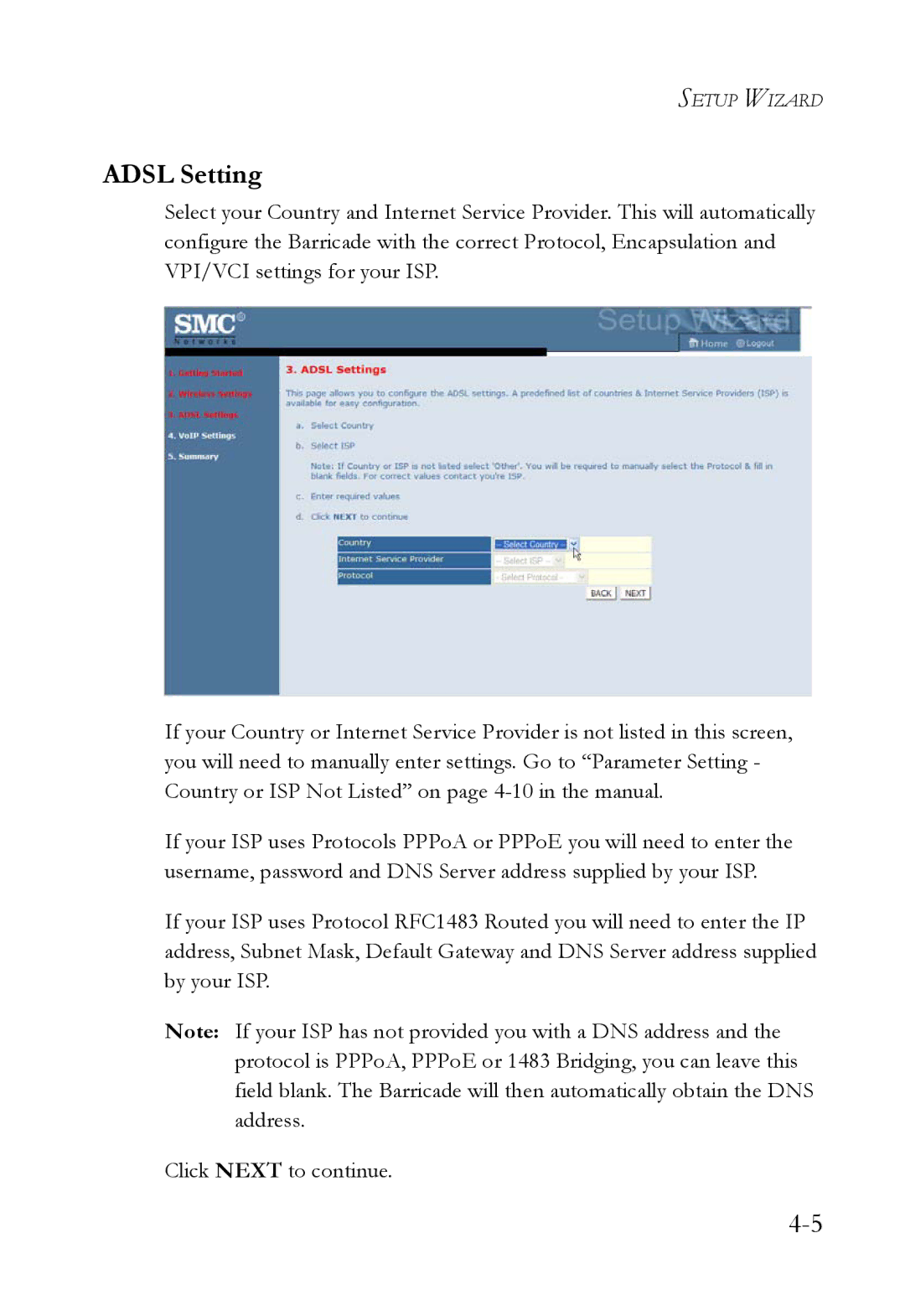 SMC Networks SMC7908VoWBRA2 manual Adsl Setting 