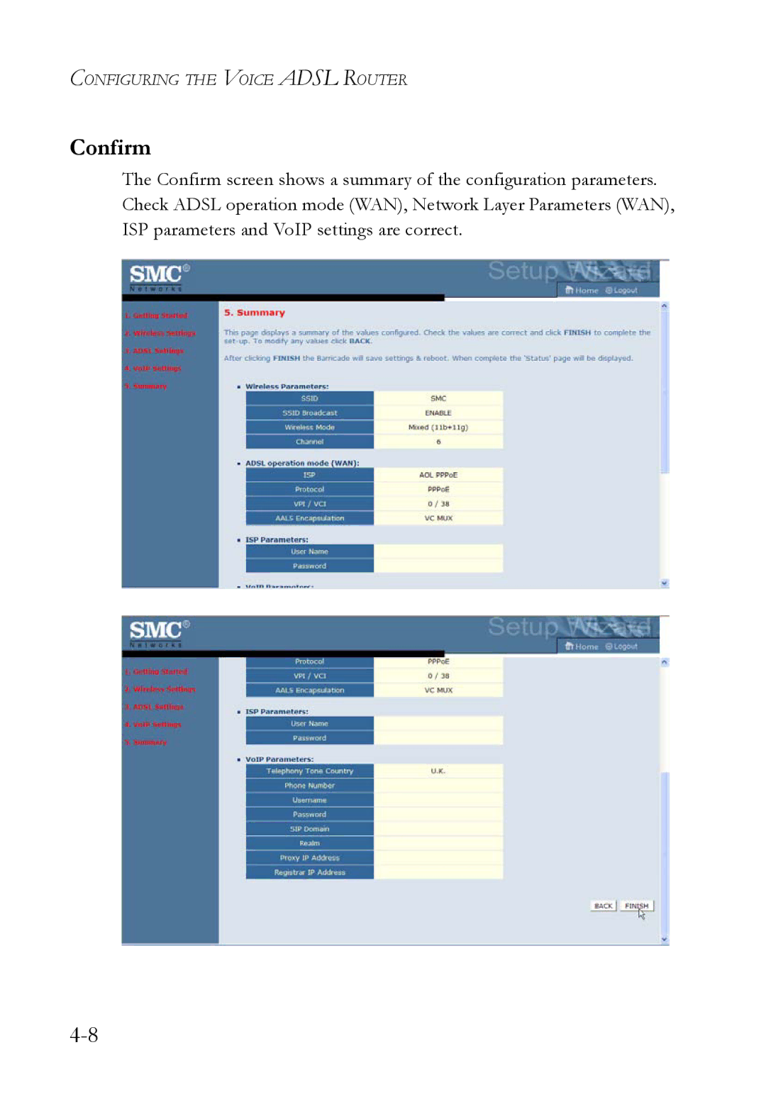 SMC Networks SMC7908VoWBRA2 manual Confirm 