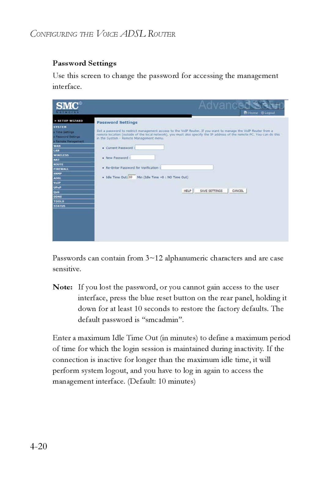 SMC Networks SMC7908VoWBRA2 manual Password Settings 