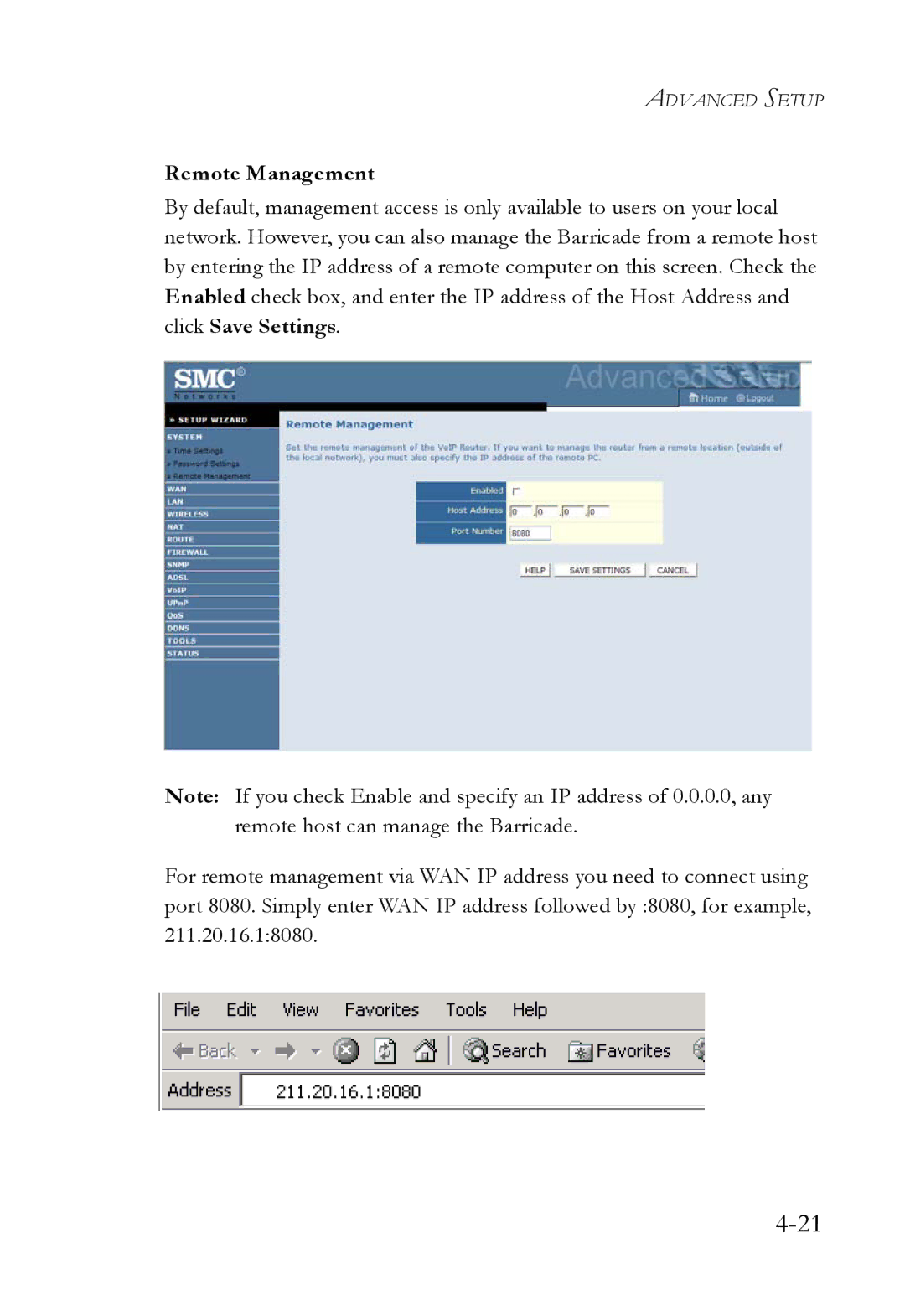 SMC Networks SMC7908VoWBRA2 manual Remote Management 