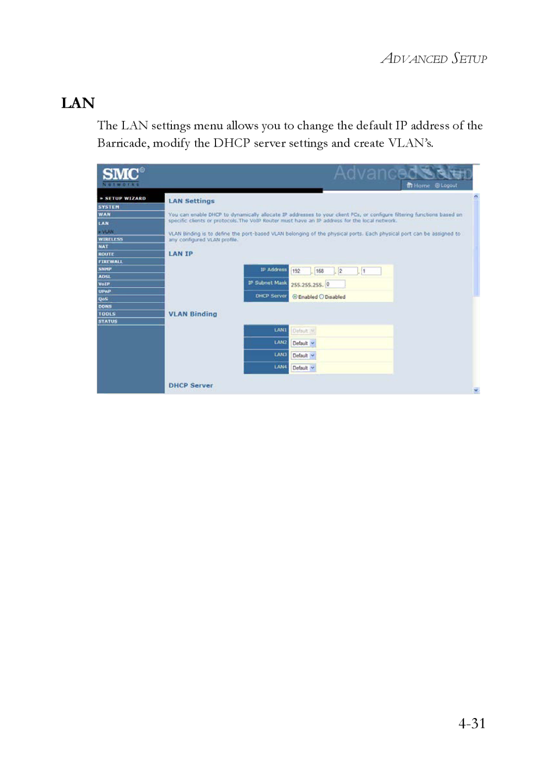 SMC Networks SMC7908VoWBRA2 manual Lan 