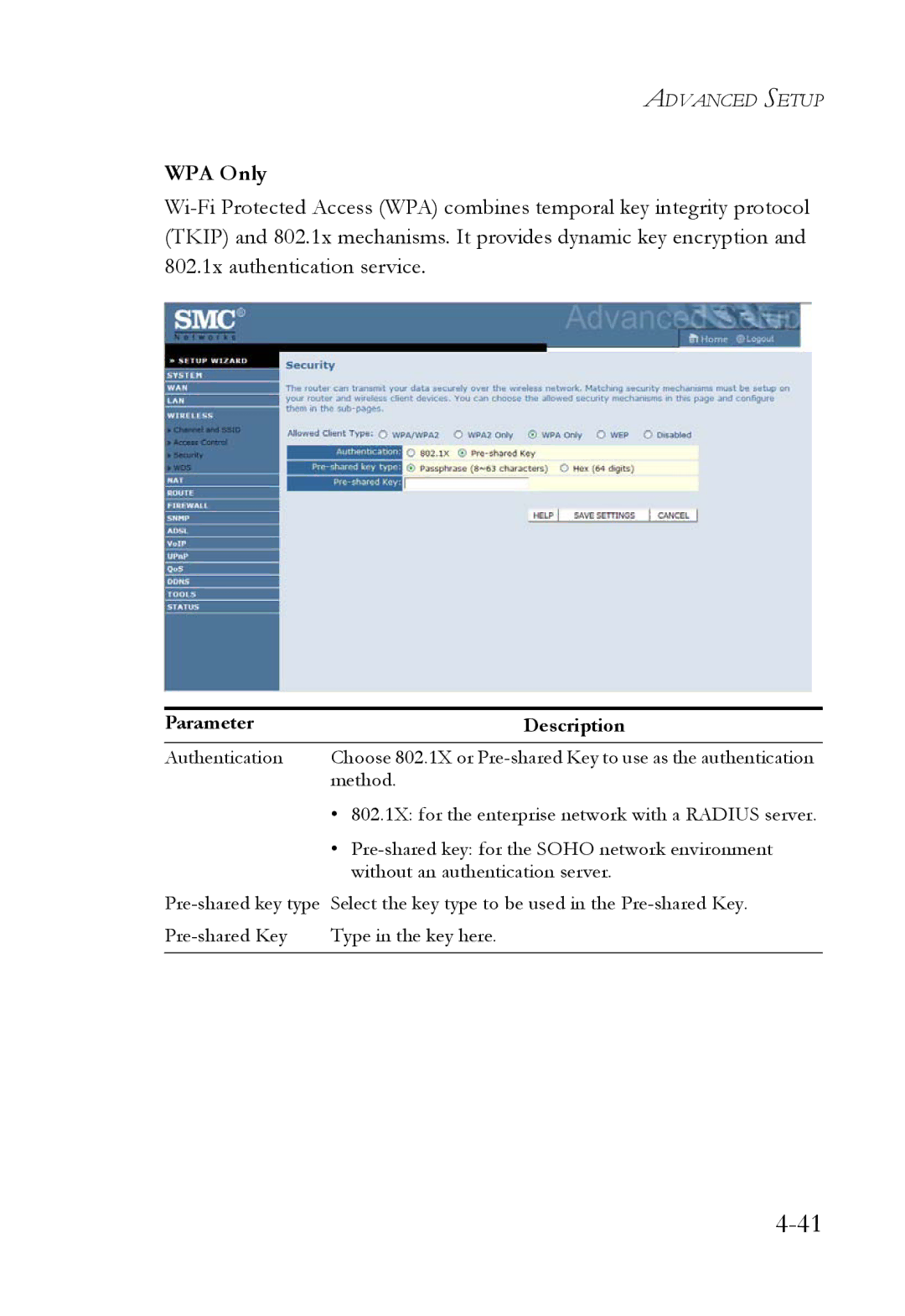 SMC Networks SMC7908VoWBRA2 manual WPA Only 