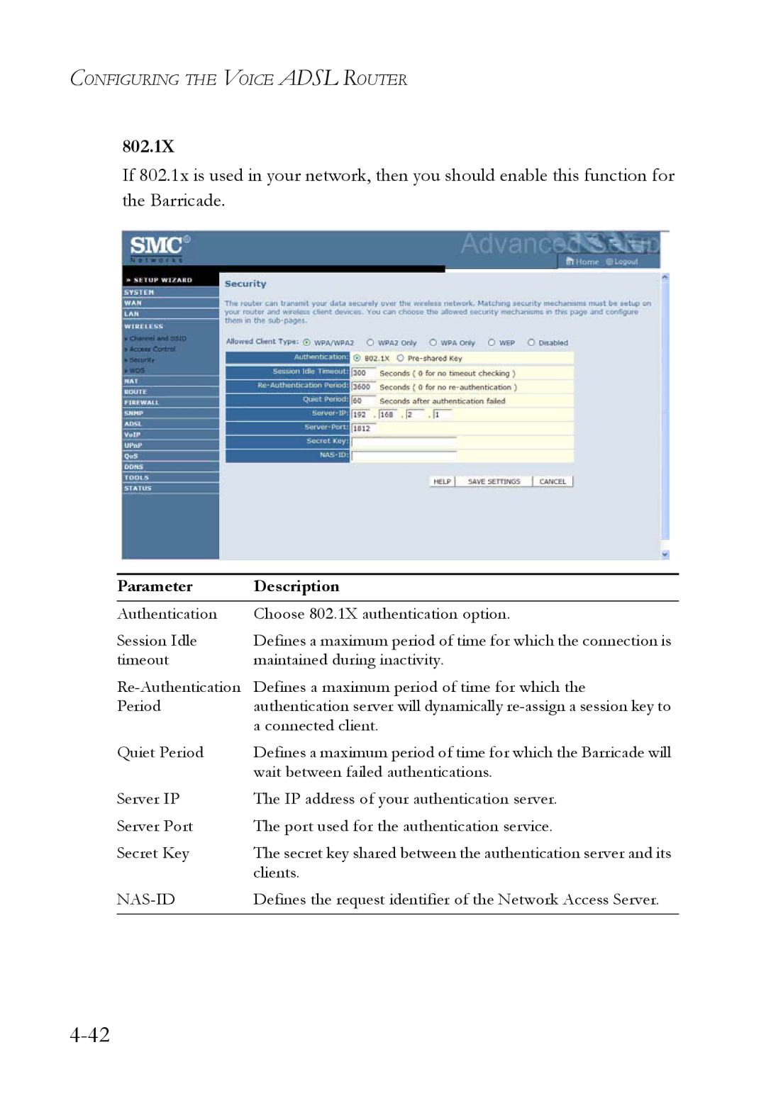 SMC Networks SMC7908VoWBRA2 manual 802.1X 