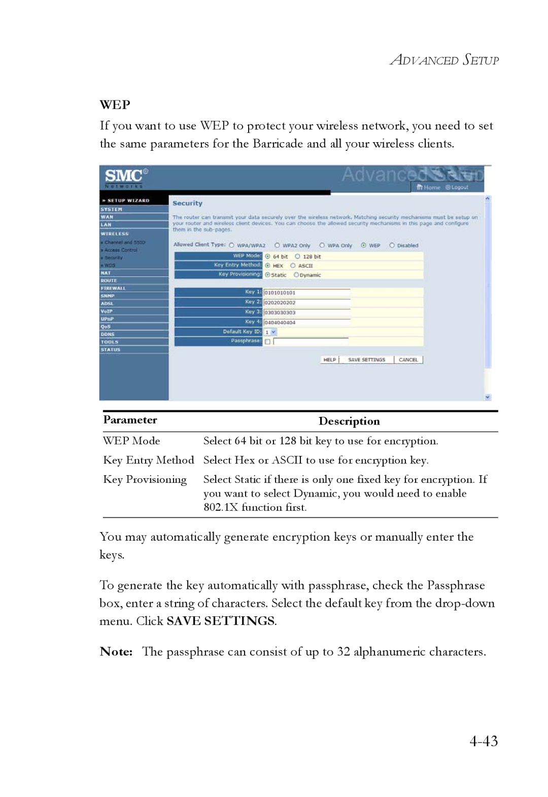 SMC Networks SMC7908VoWBRA2 manual Wep 