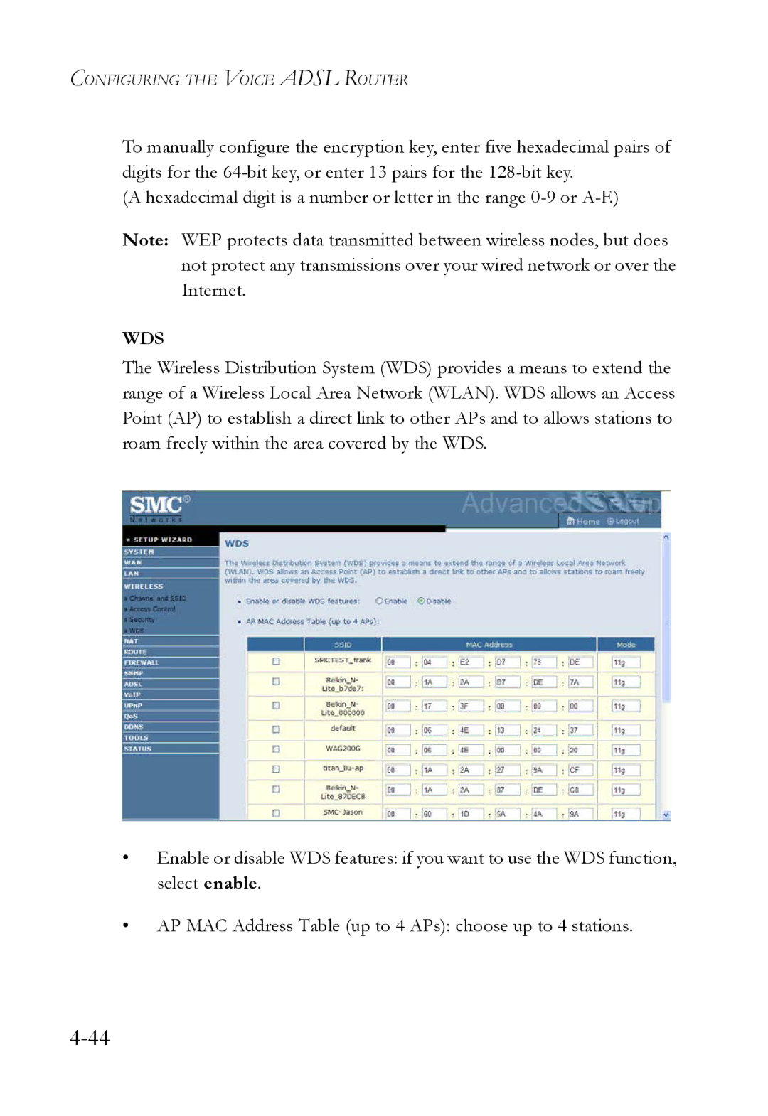 SMC Networks SMC7908VoWBRA2 manual Wds 