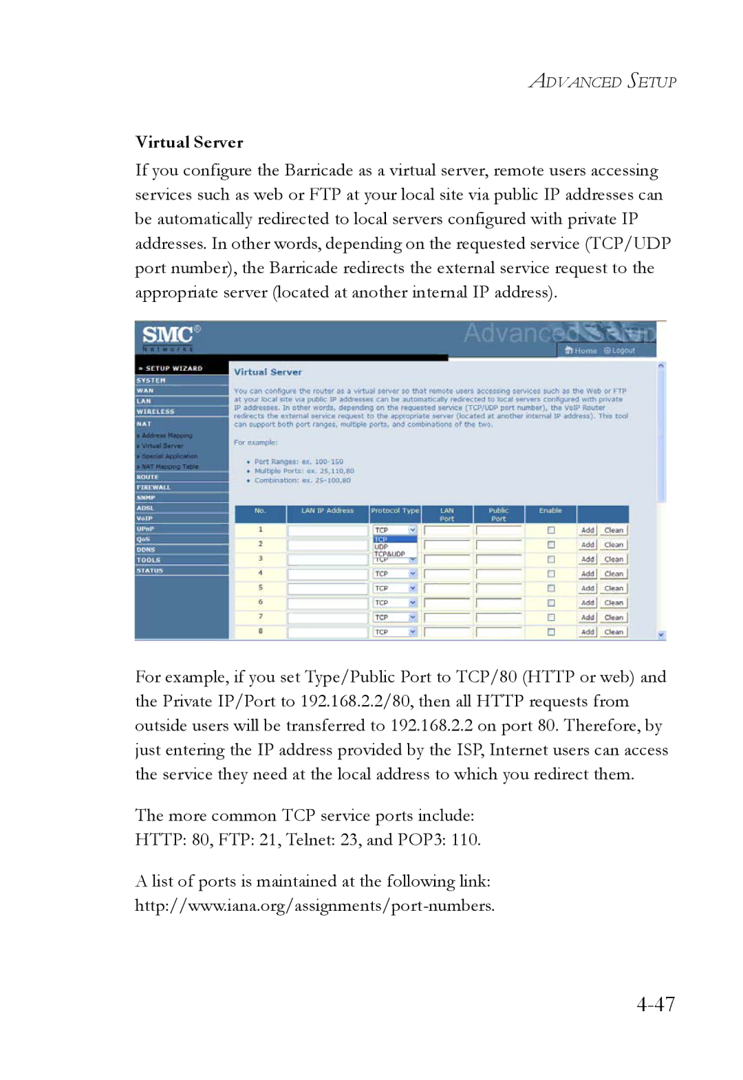 SMC Networks SMC7908VoWBRA2 manual Virtual Server 