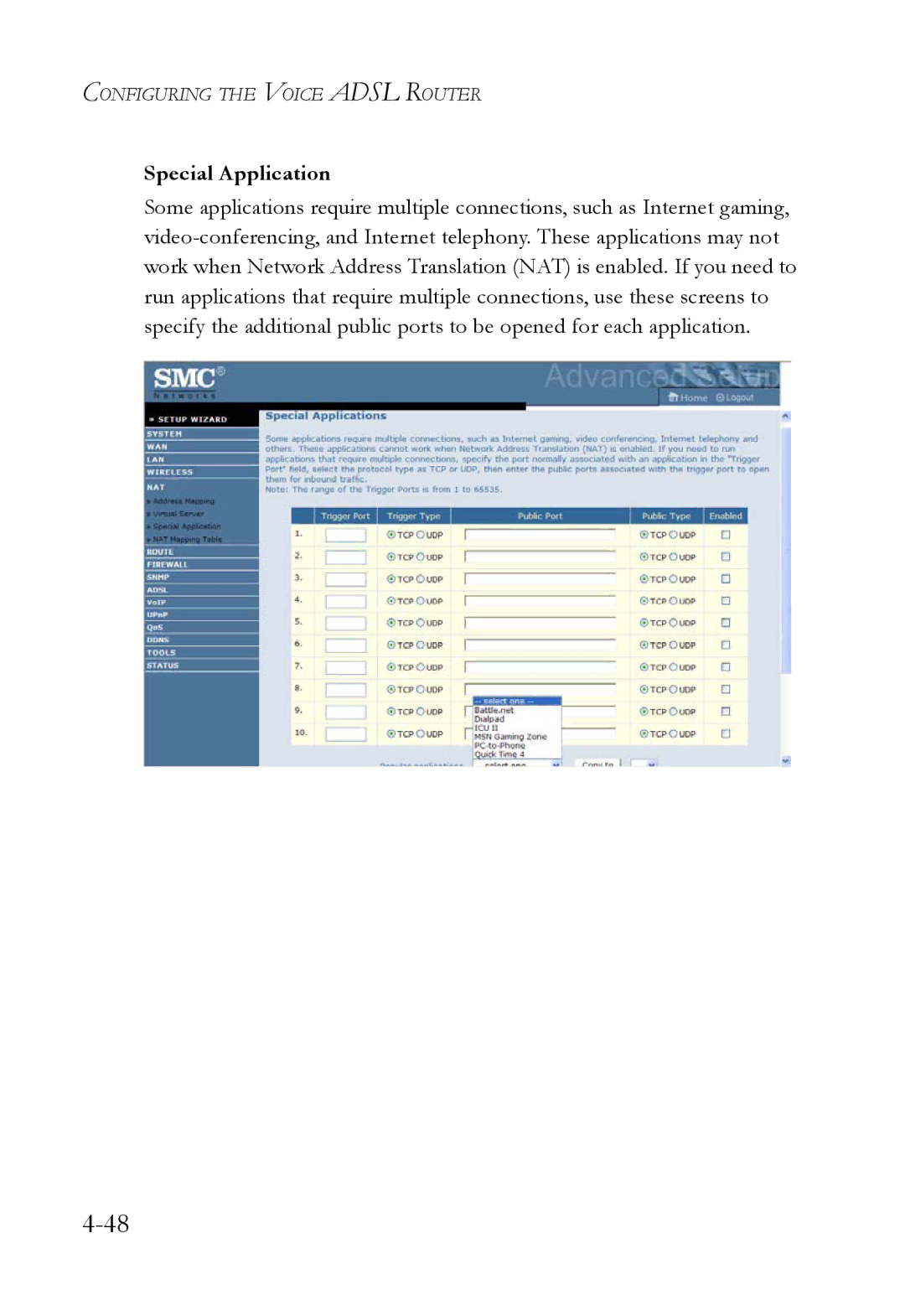 SMC Networks SMC7908VoWBRA2 manual Special Application 