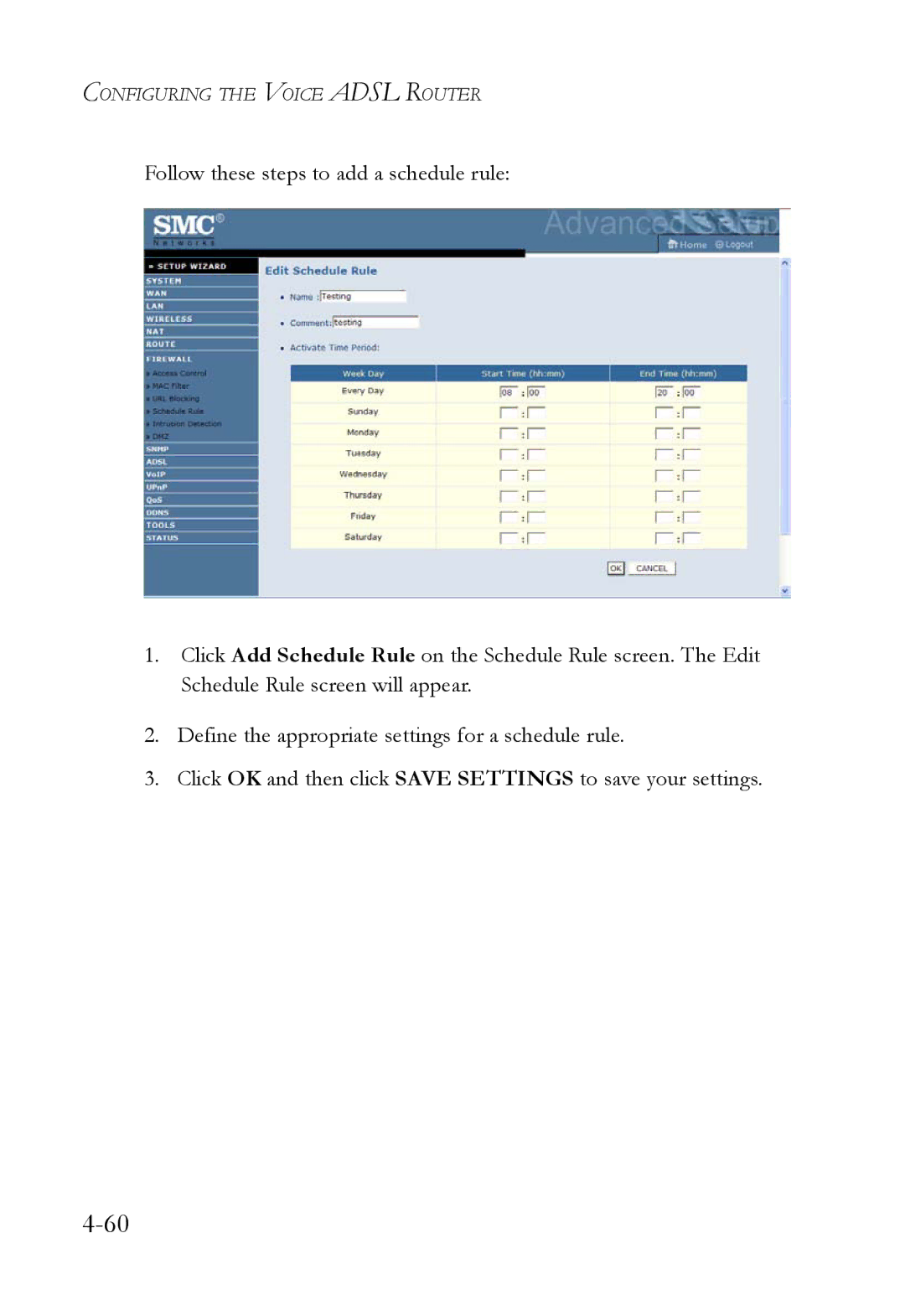 SMC Networks SMC7908VoWBRA2 manual Configuring the Voice Adsl Router 