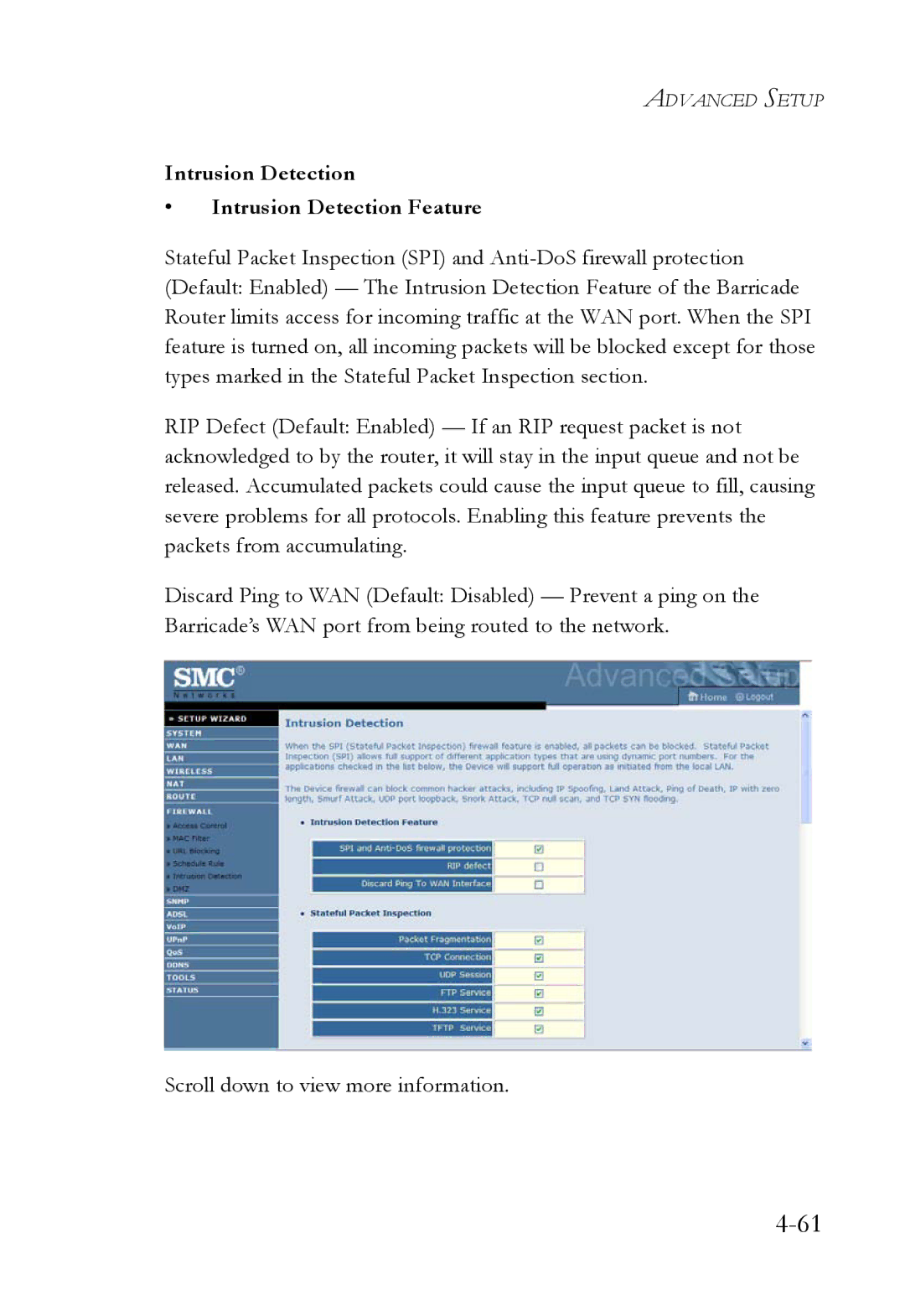 SMC Networks SMC7908VoWBRA2 manual Intrusion Detection Intrusion Detection Feature 