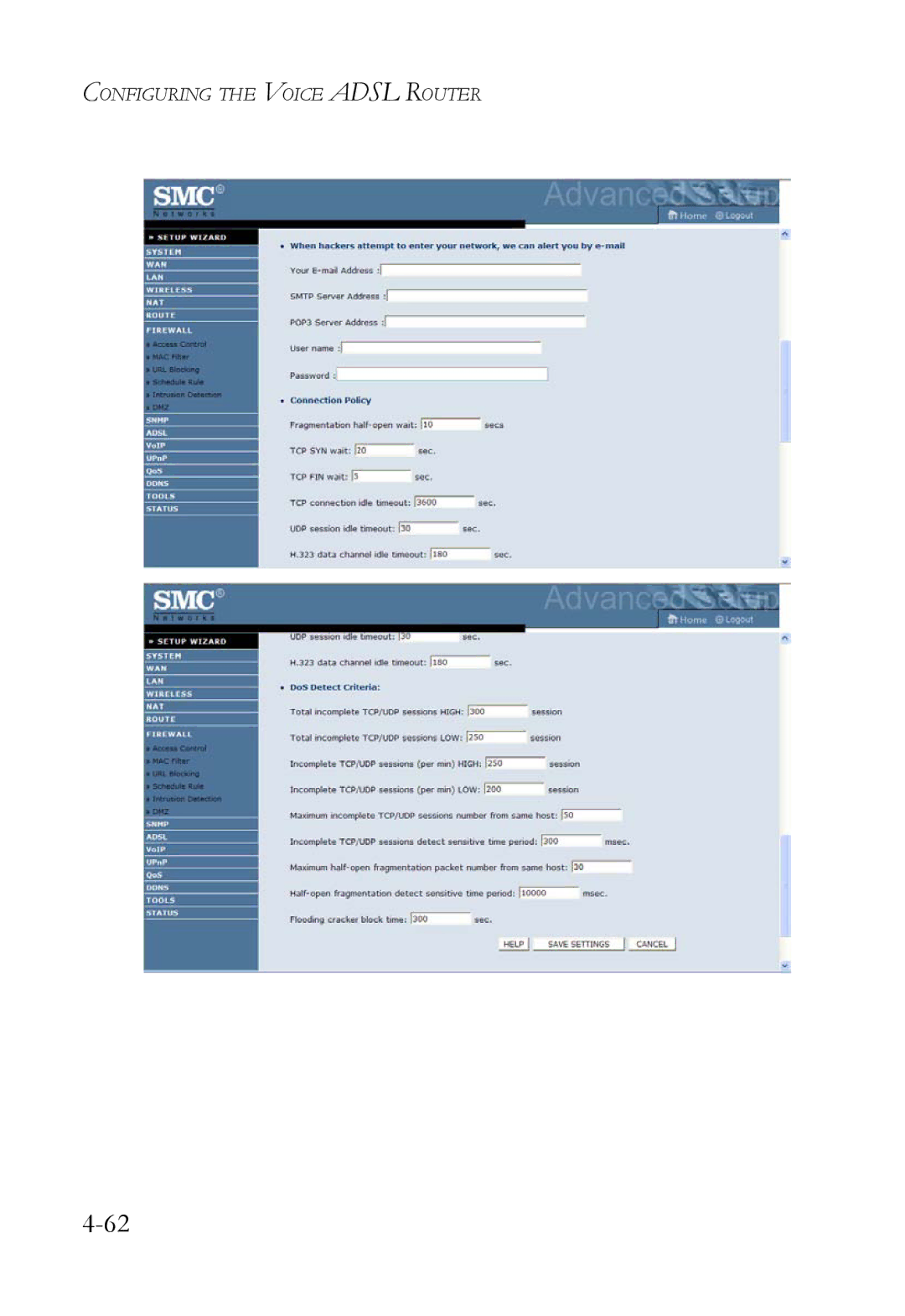 SMC Networks SMC7908VoWBRA2 manual Configuring the Voice Adsl Router 