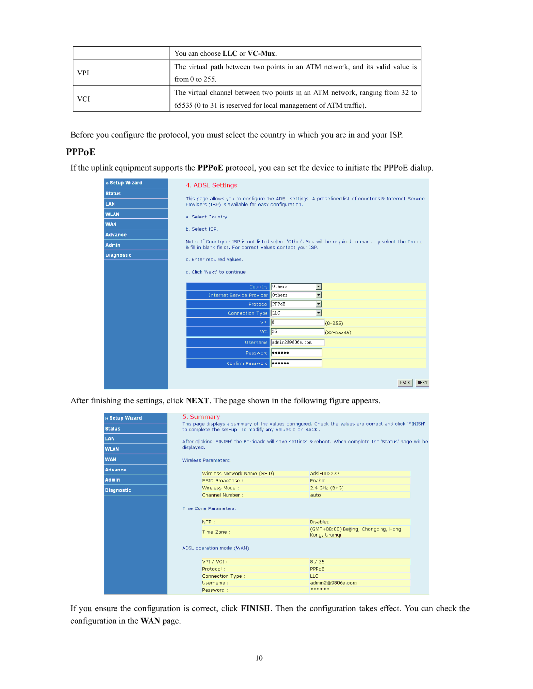 SMC Networks SMC790WBRA4 manual PPPoE, Vpi Vci 