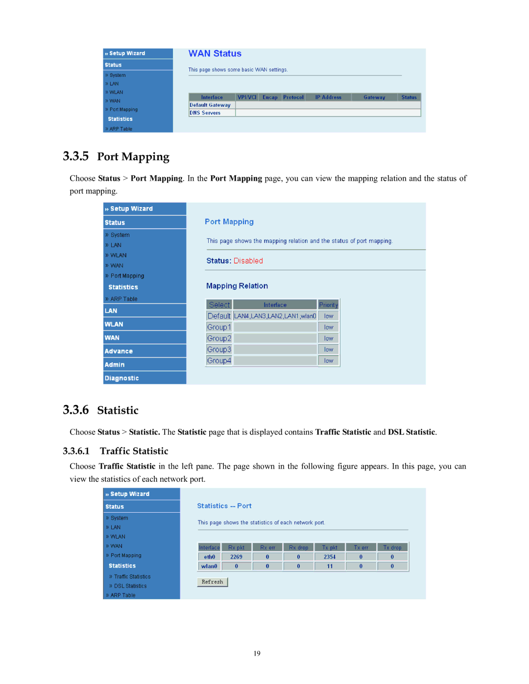 SMC Networks SMC790WBRA4 manual Port Mapping, Traffic Statistic 