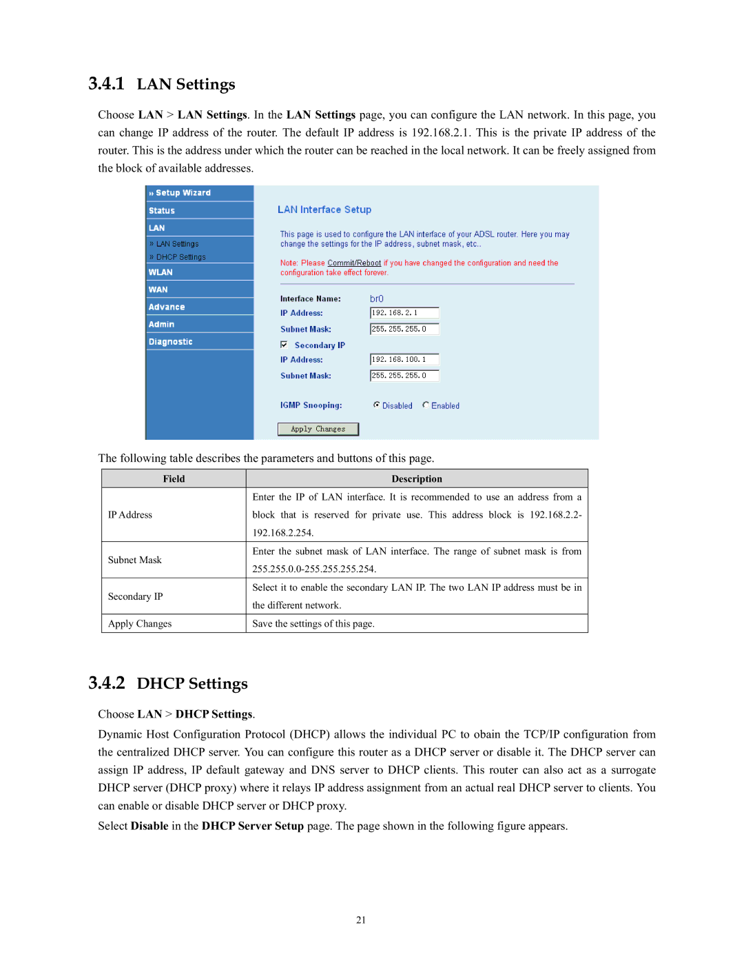 SMC Networks SMC790WBRA4 manual LAN Settings, Dhcp Settings 