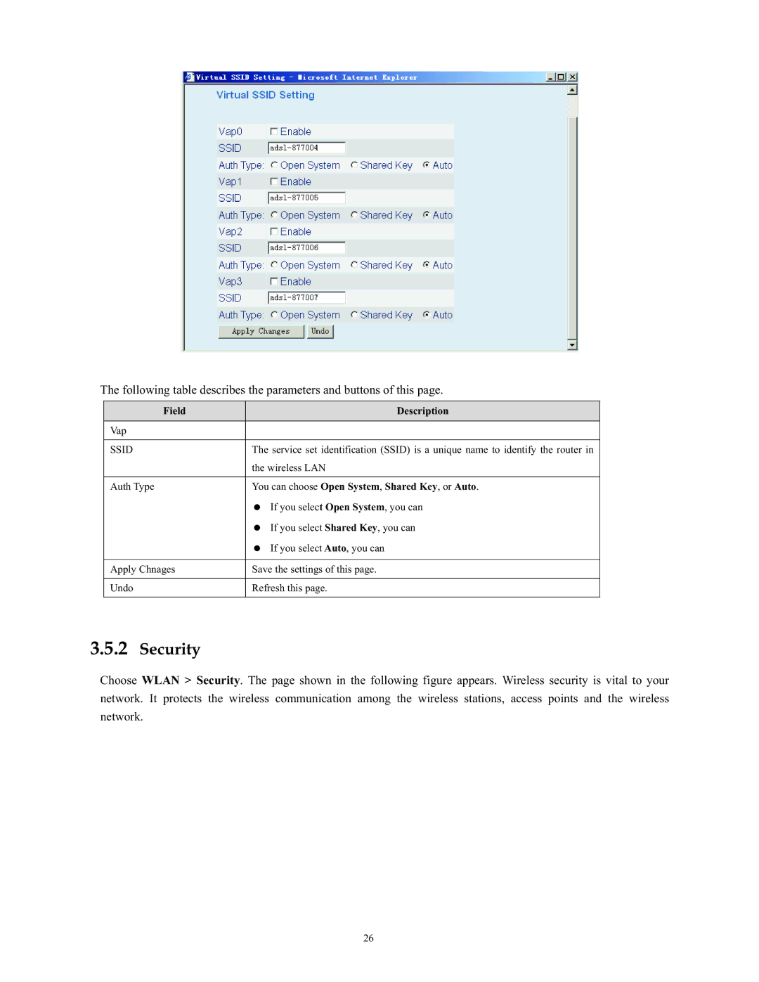 SMC Networks SMC790WBRA4 manual Security, You can choose Open System , Shared Key , or Auto 