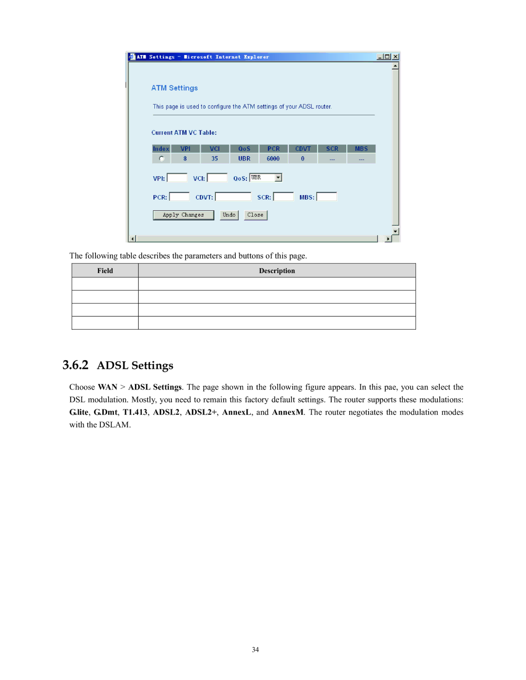 SMC Networks SMC790WBRA4 manual Adsl Settings 