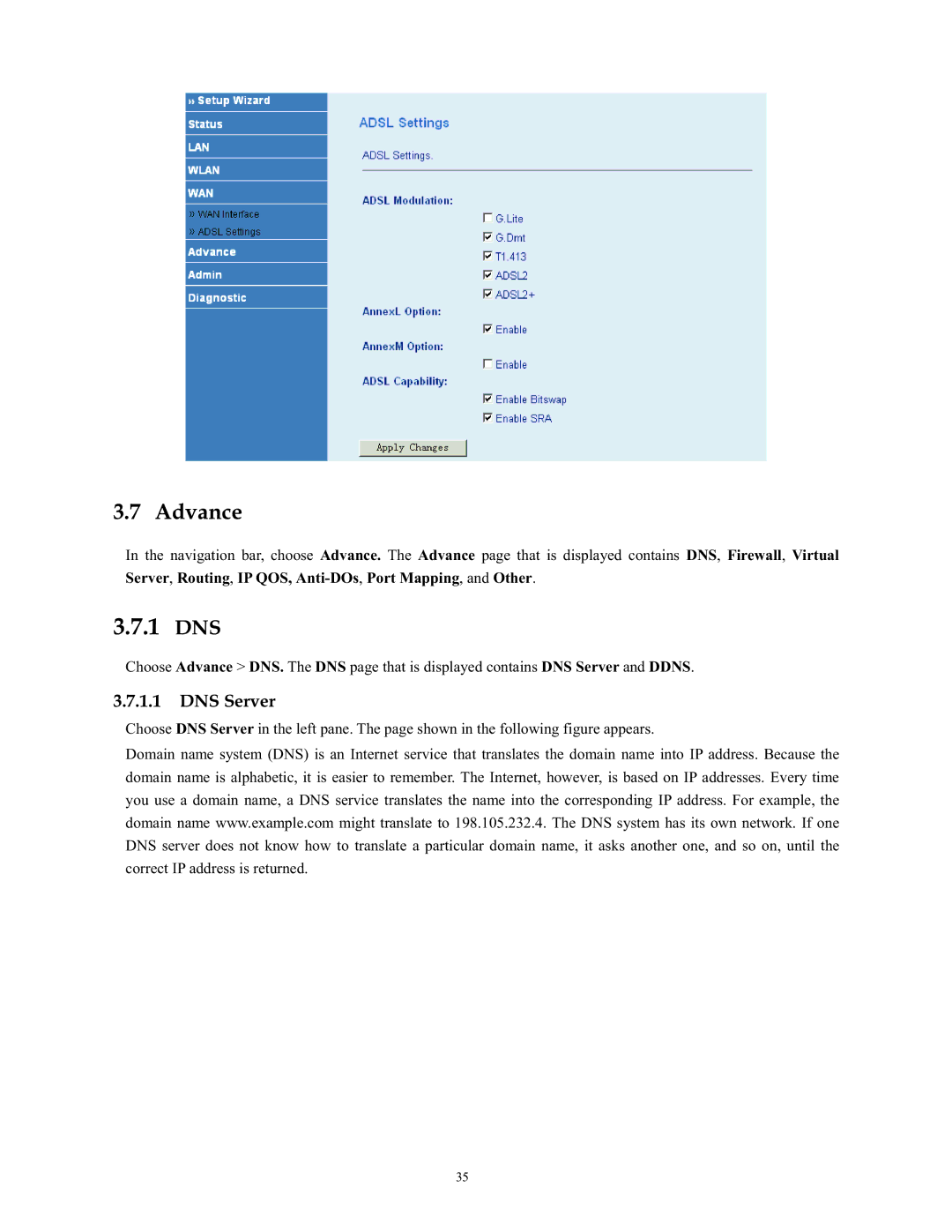 SMC Networks SMC790WBRA4 manual Advance, 1 DNS, DNS Server 