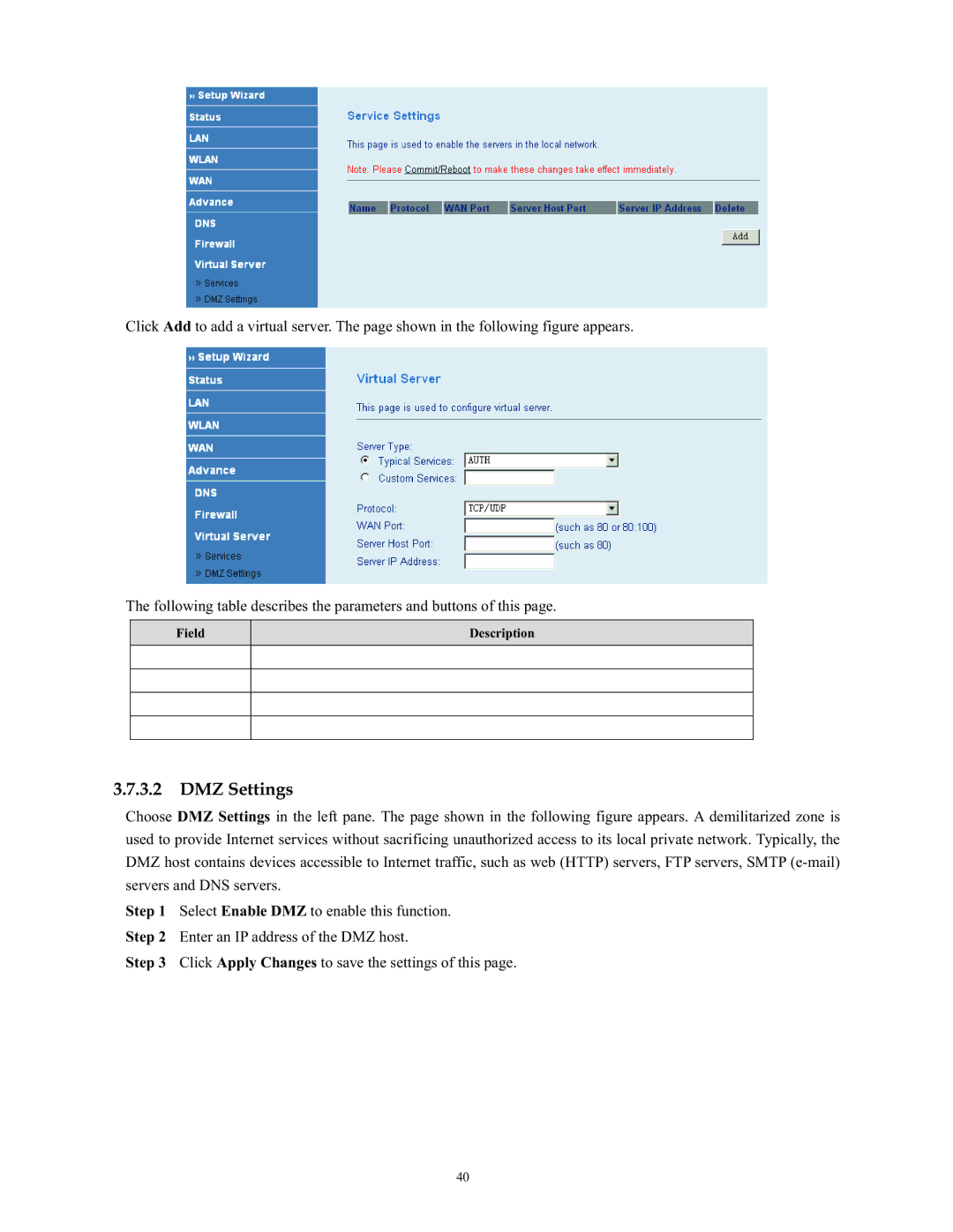 SMC Networks SMC790WBRA4 manual DMZ Settings 