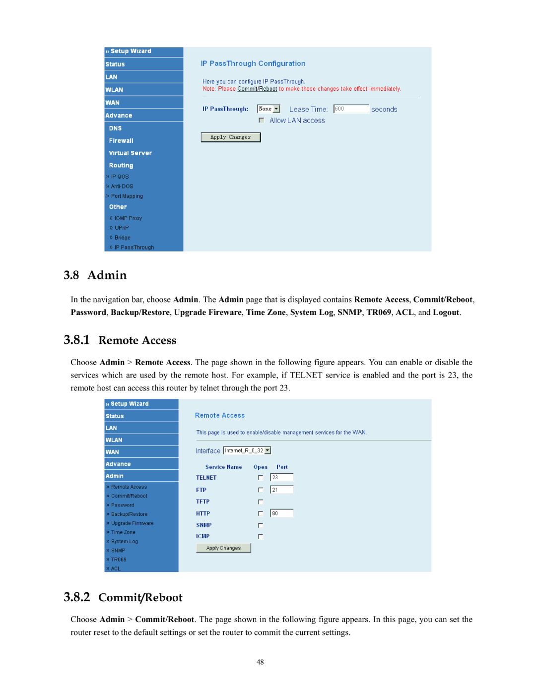 SMC Networks SMC790WBRA4 manual Admin, Remote Access, Commit/Reboot 