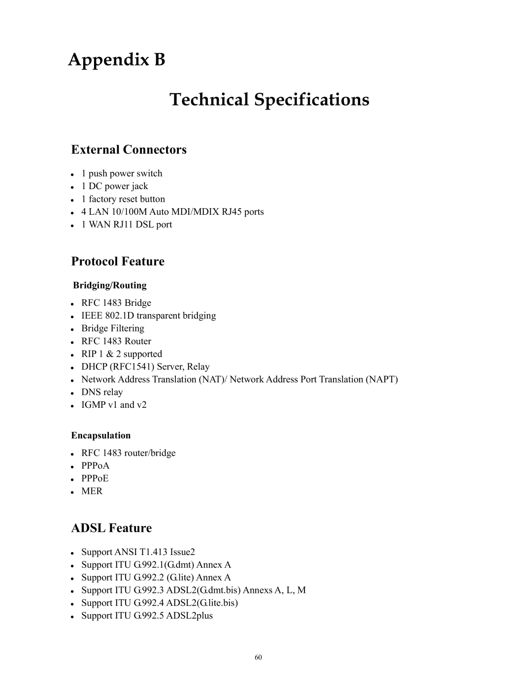 SMC Networks SMC790WBRA4 manual Appendix B Technical Specifications 