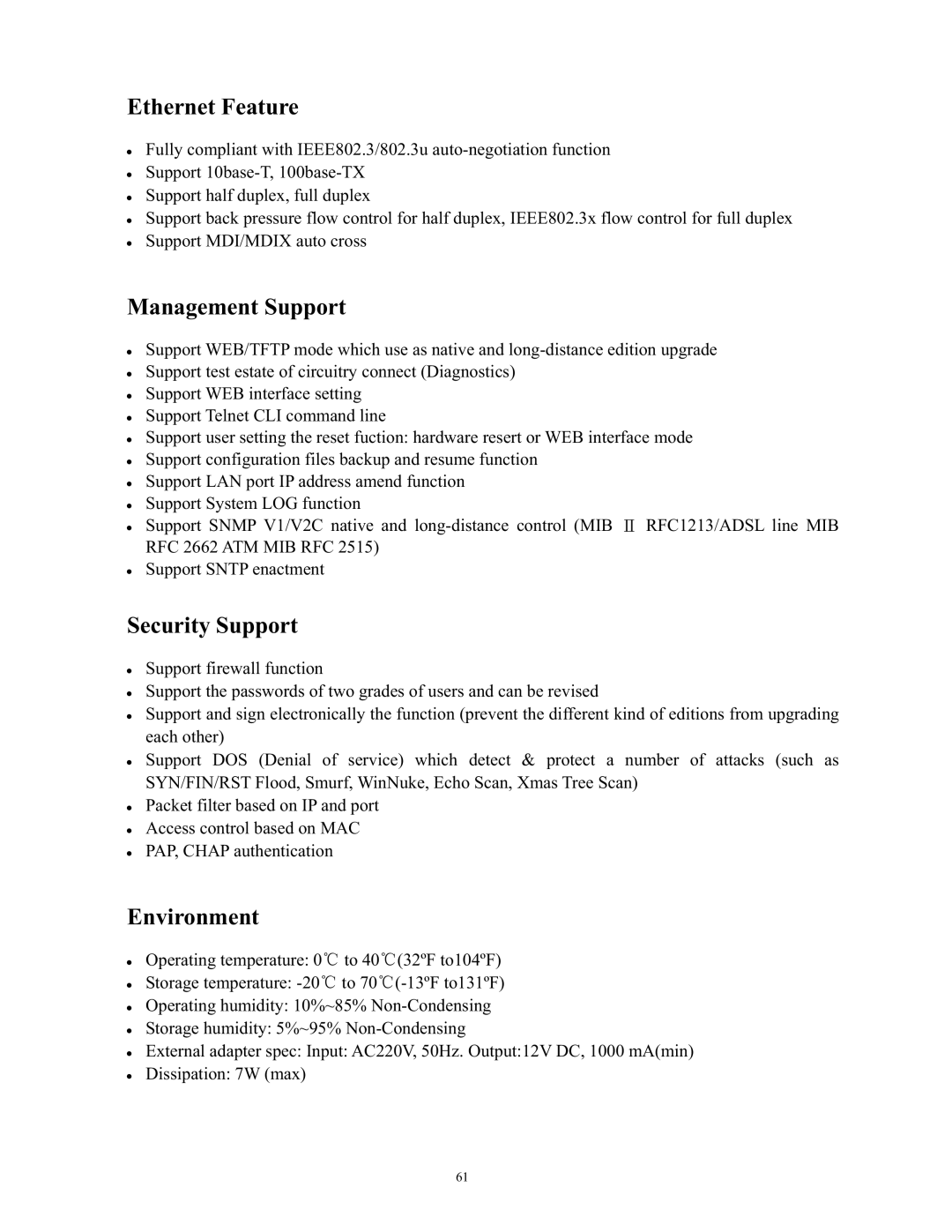 SMC Networks SMC790WBRA4 manual Ethernet Feature 