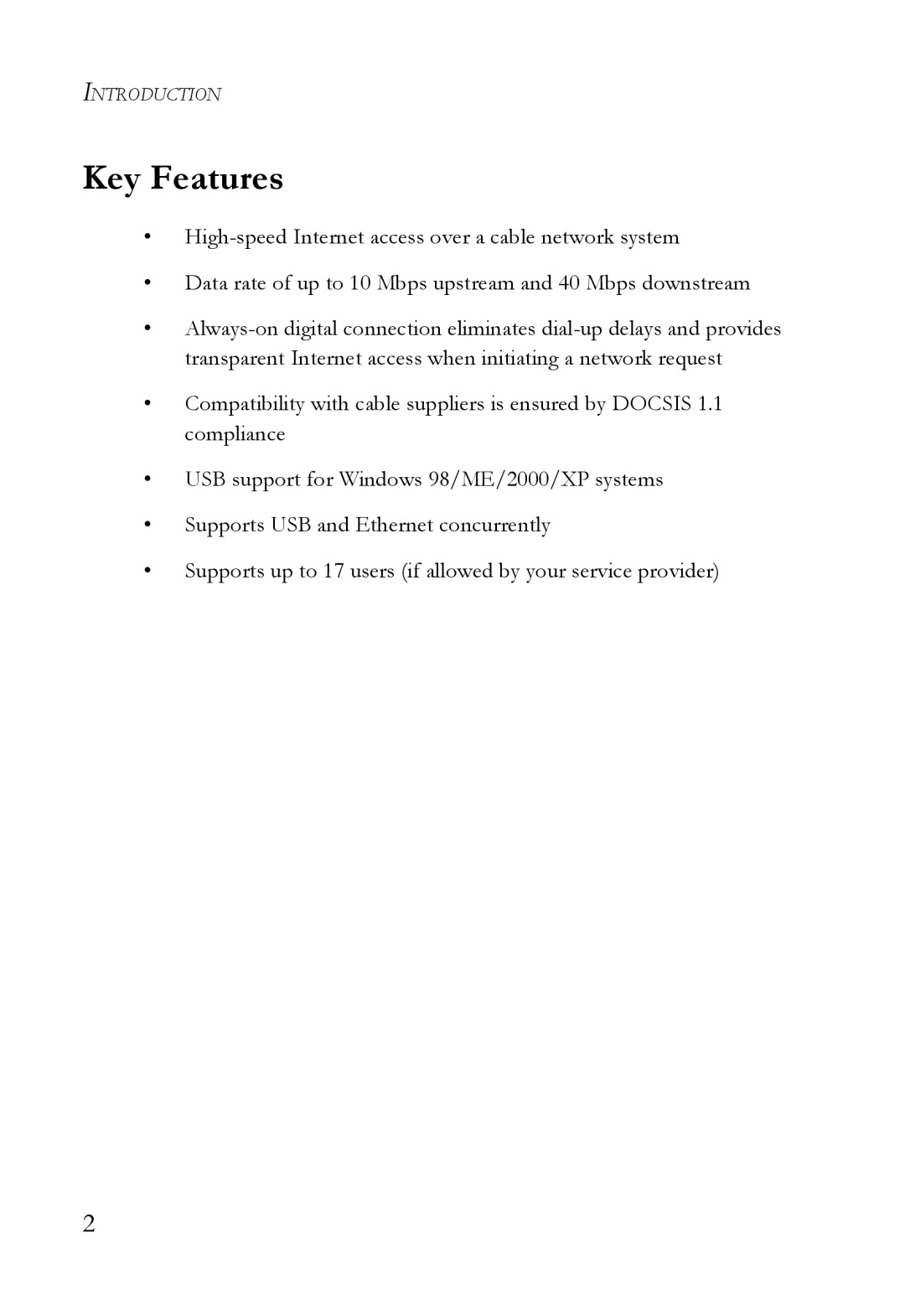 SMC Networks SMC8011CM manual Key Features 