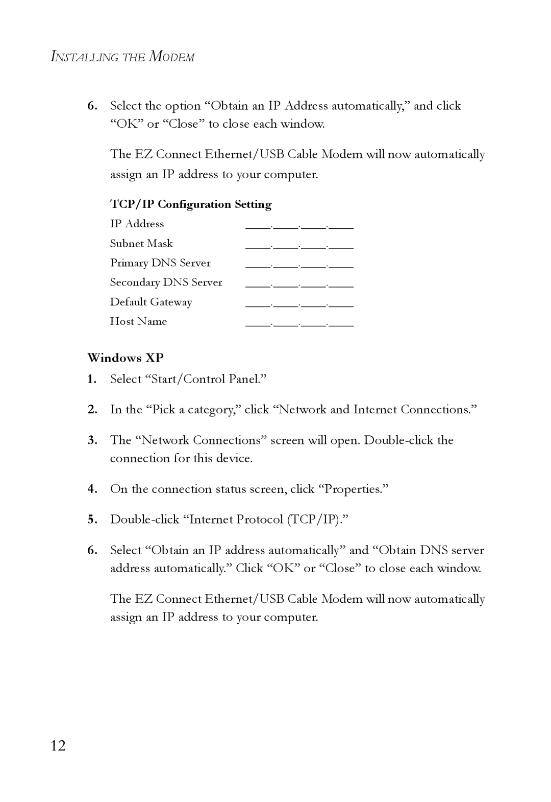 SMC Networks SMC8011CM manual Windows XP 