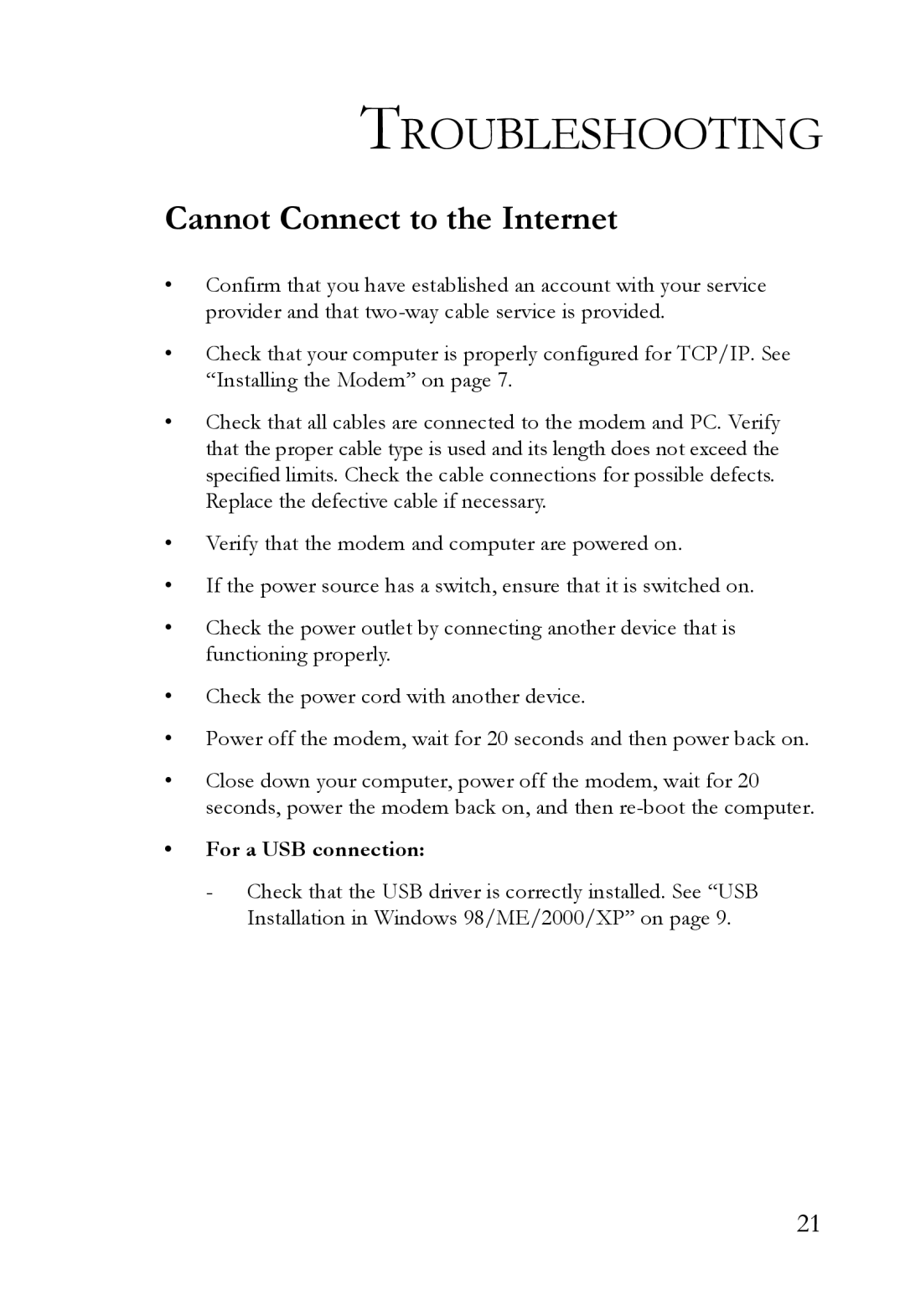 SMC Networks SMC8011CM manual Troubleshooting, For a USB connection 