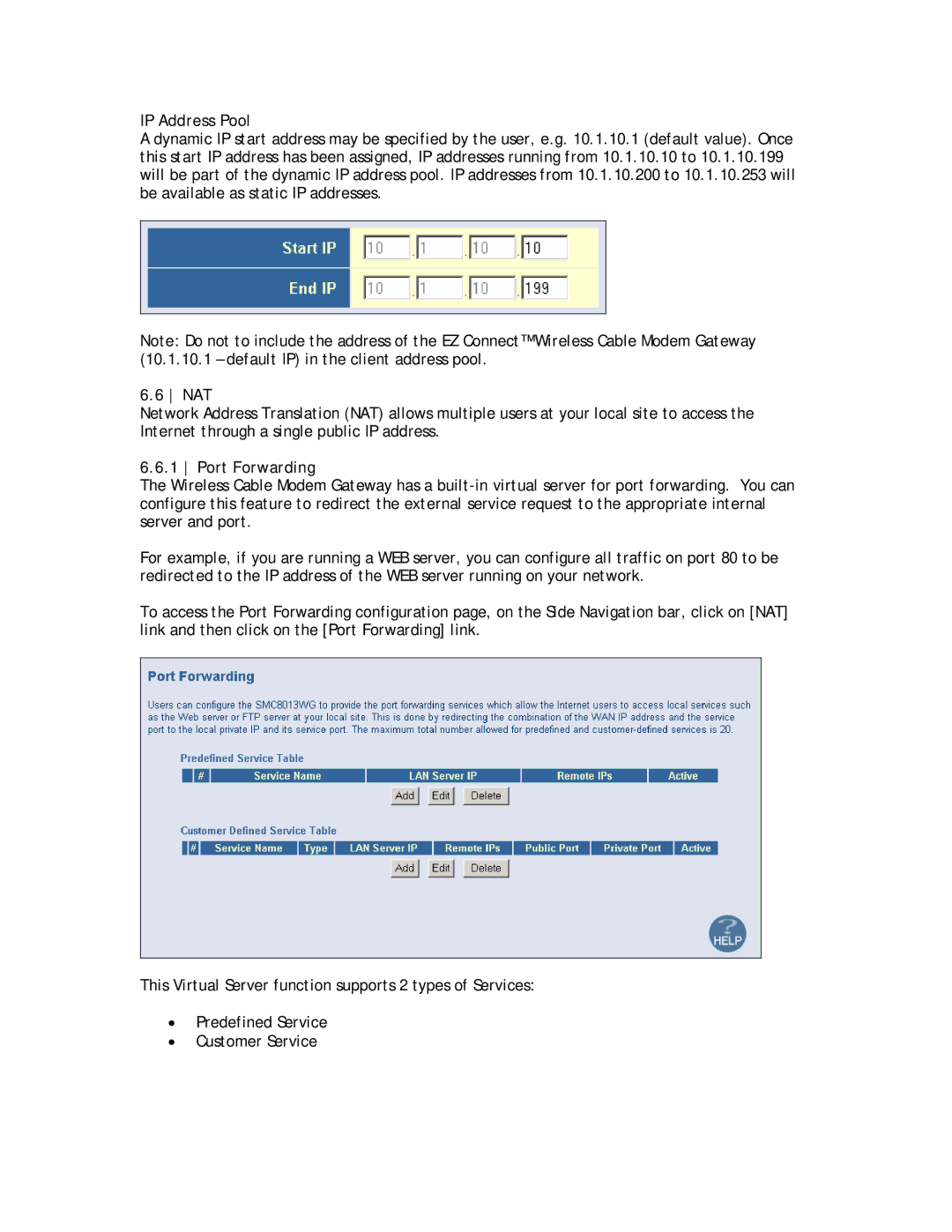 SMC Networks SMC8013WG manual IP Address Pool, Nat, Port Forwarding 