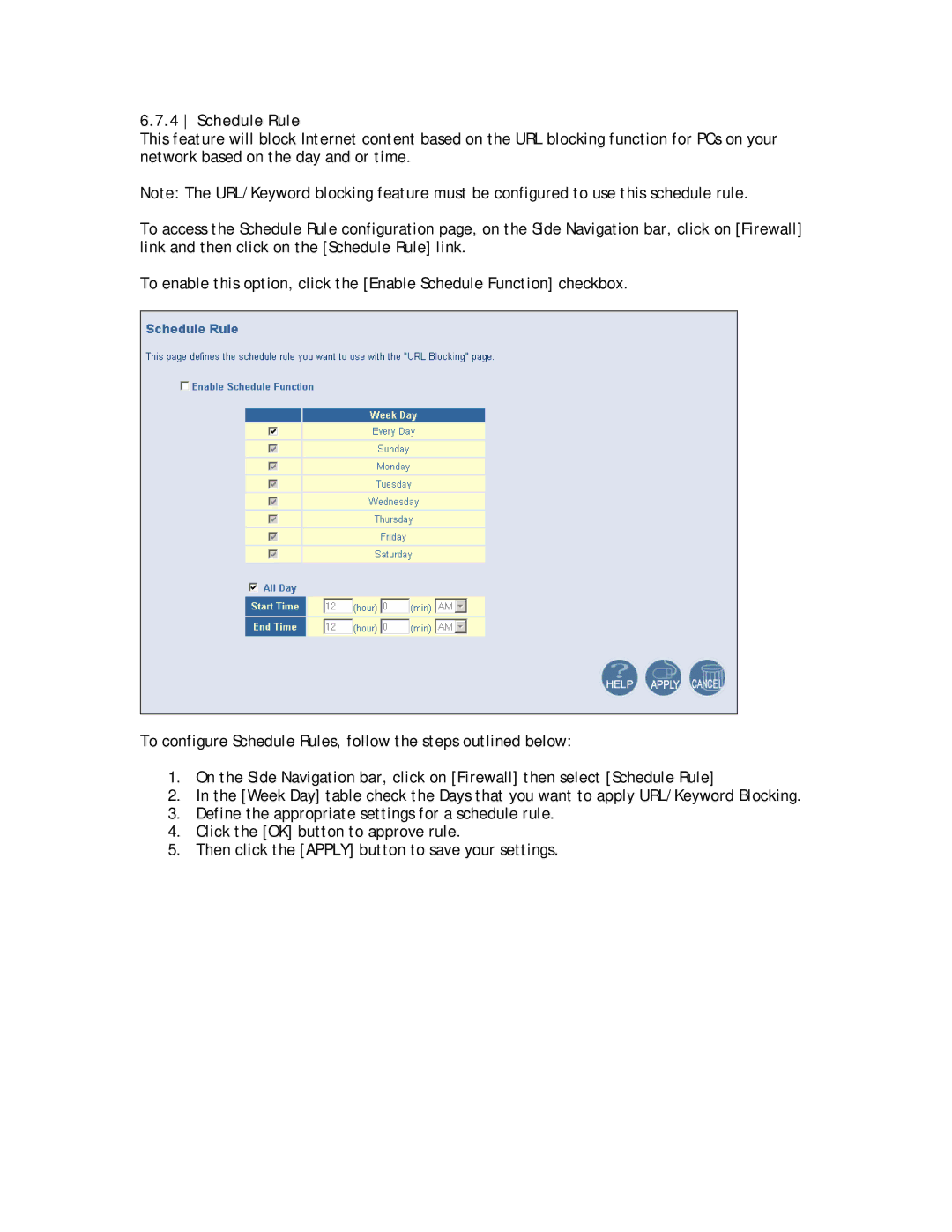 SMC Networks SMC8013WG manual Schedule Rule 