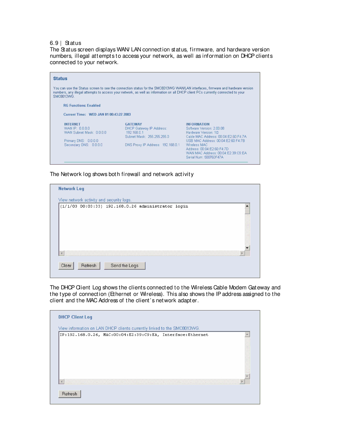 SMC Networks SMC8013WG manual Status 