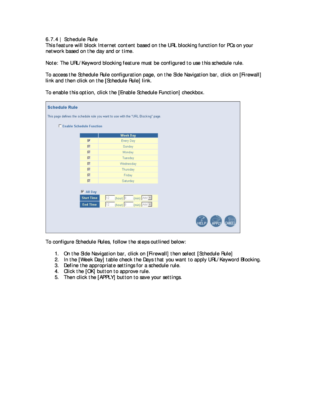 SMC Networks SMC8013WG manual Schedule Rule 