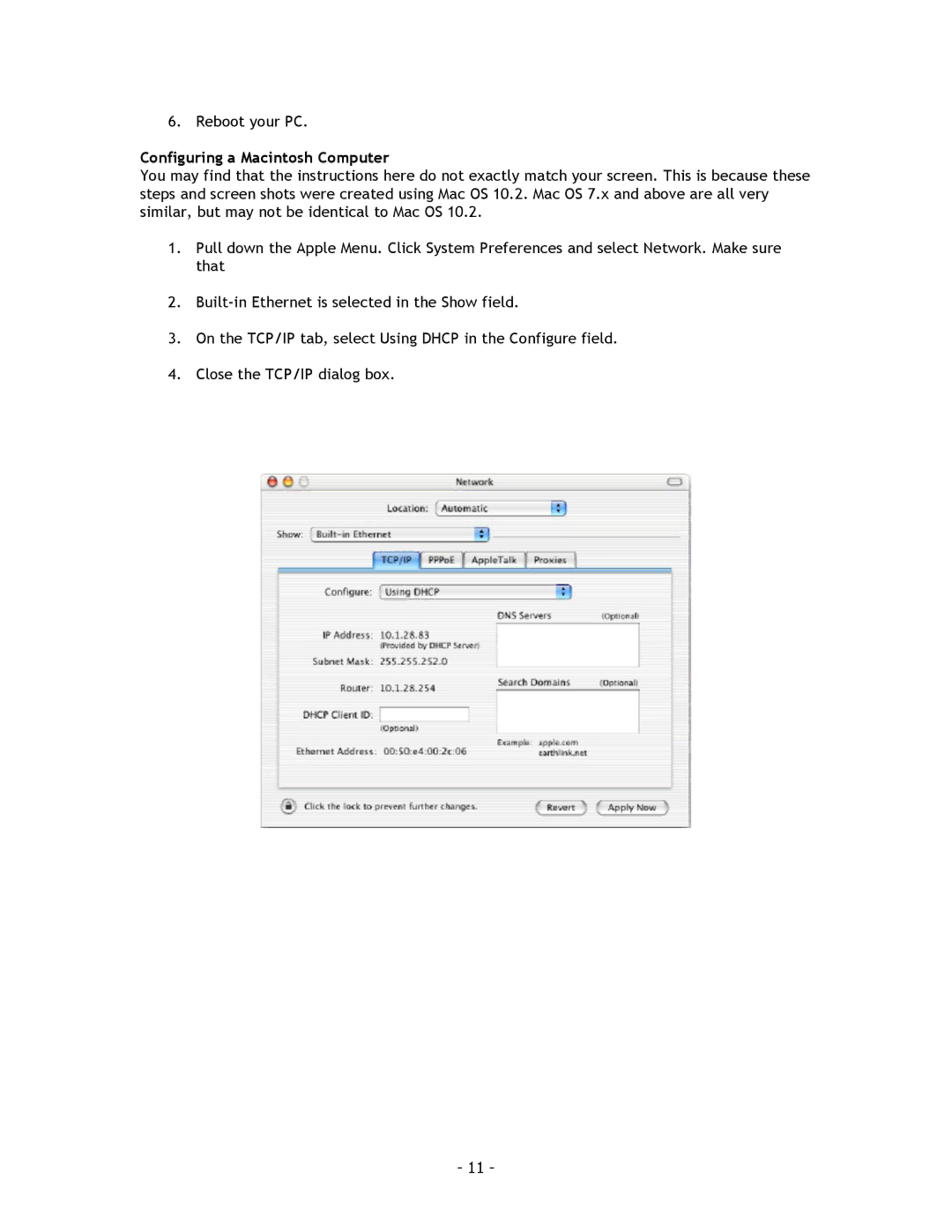 SMC Networks SMC8014 manual Configuring a Macintosh Computer 