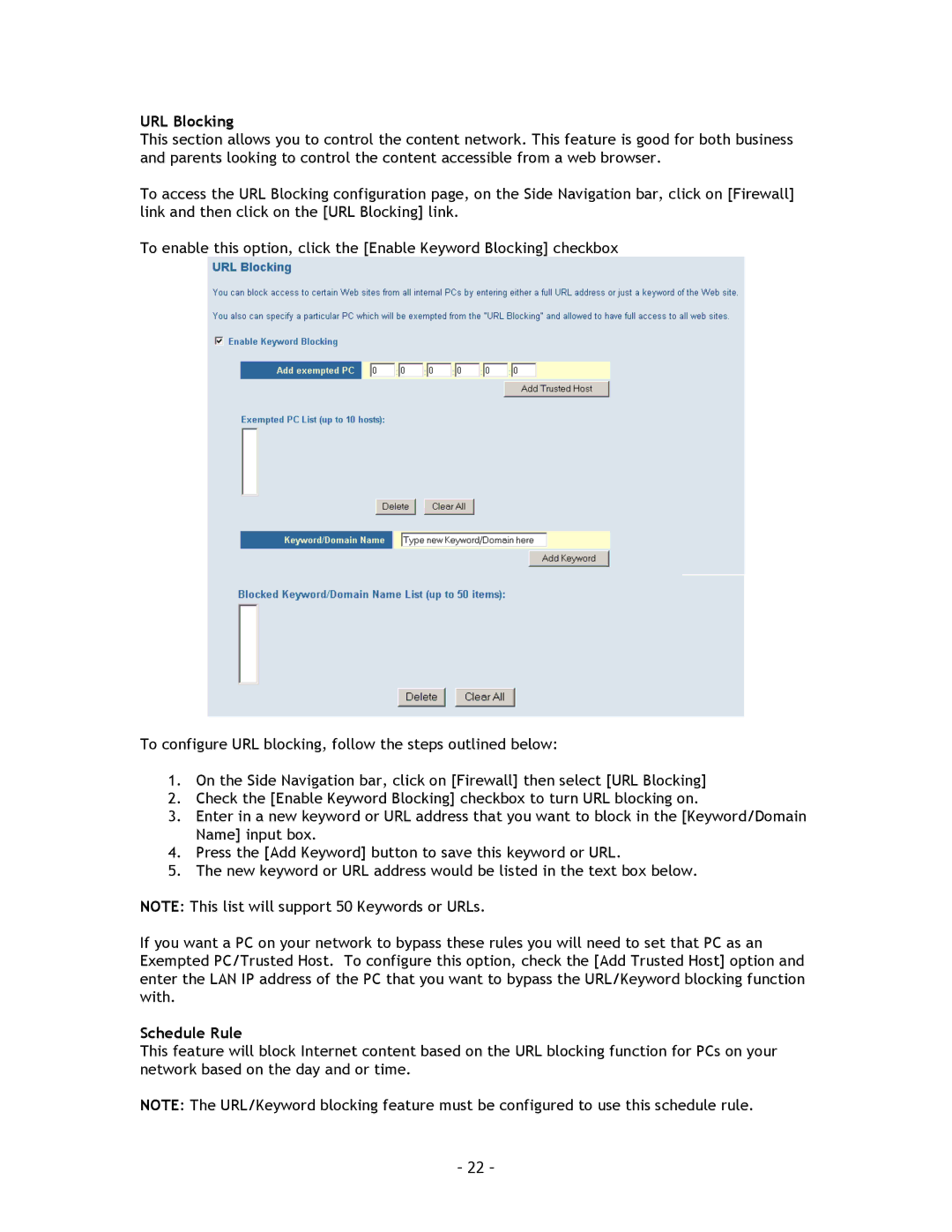 SMC Networks SMC8014 manual URL Blocking, Schedule Rule 